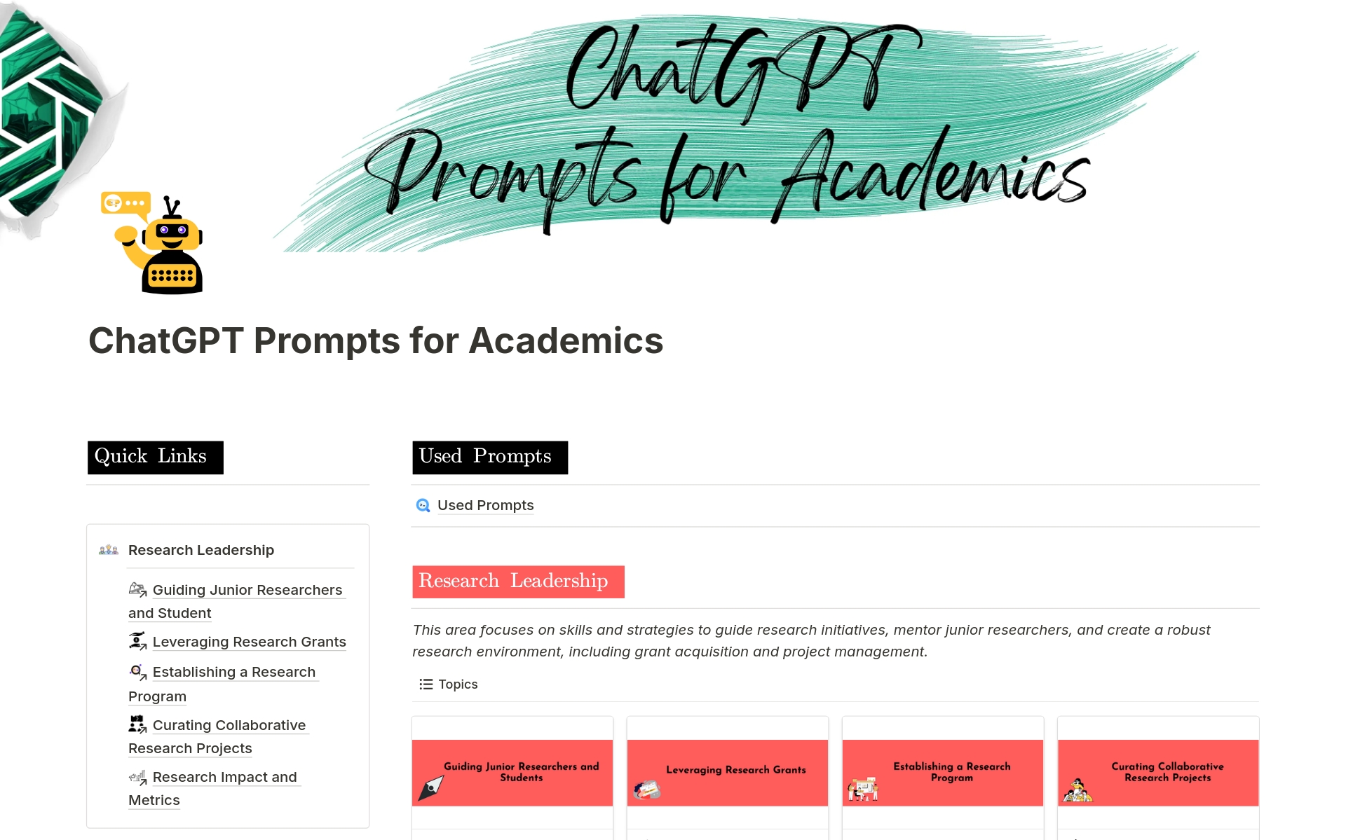 Eine Vorlagenvorschau für ChatGPT Prompts for Academics