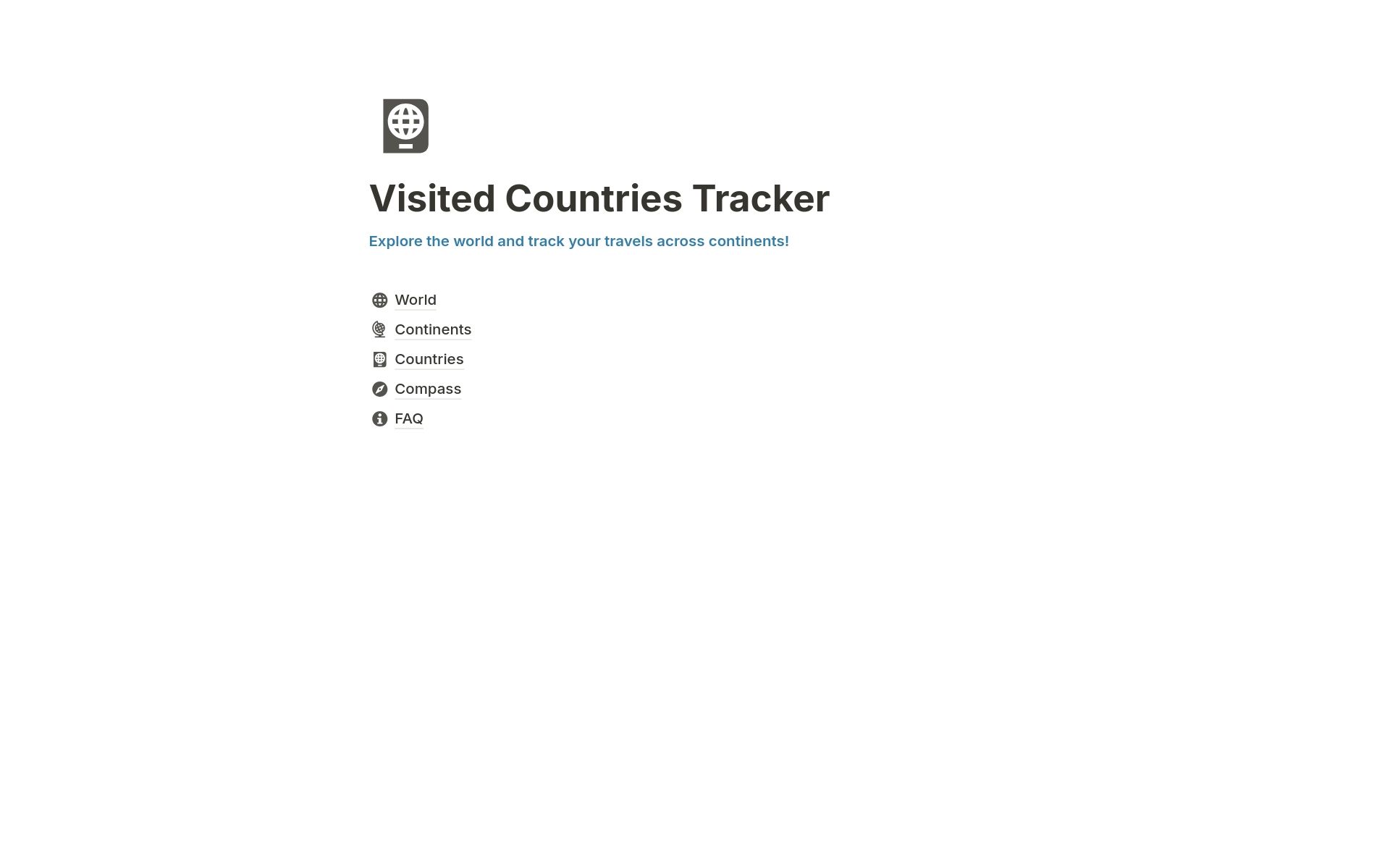 En forhåndsvisning av mal for Visited Countries Tracker