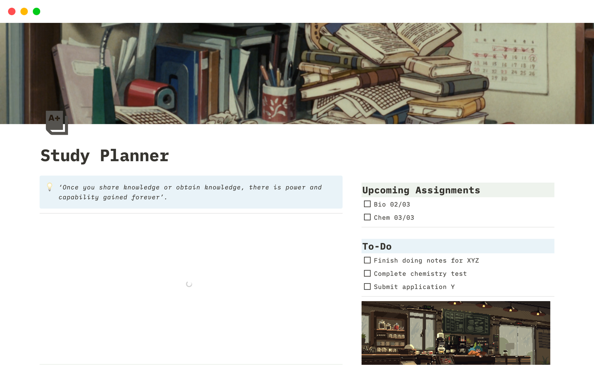 A template preview for Study Planner
