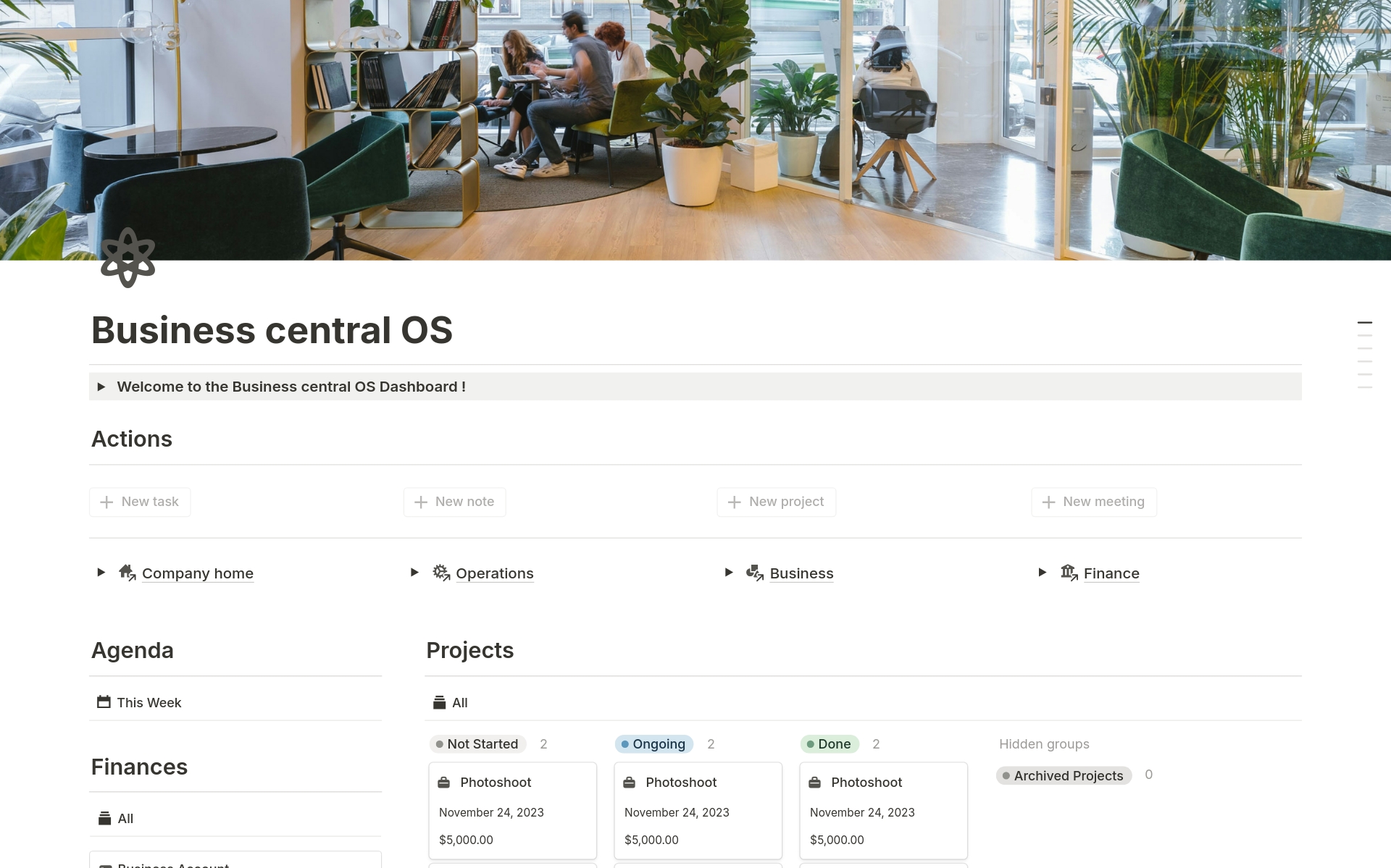 A template preview for Business central OS