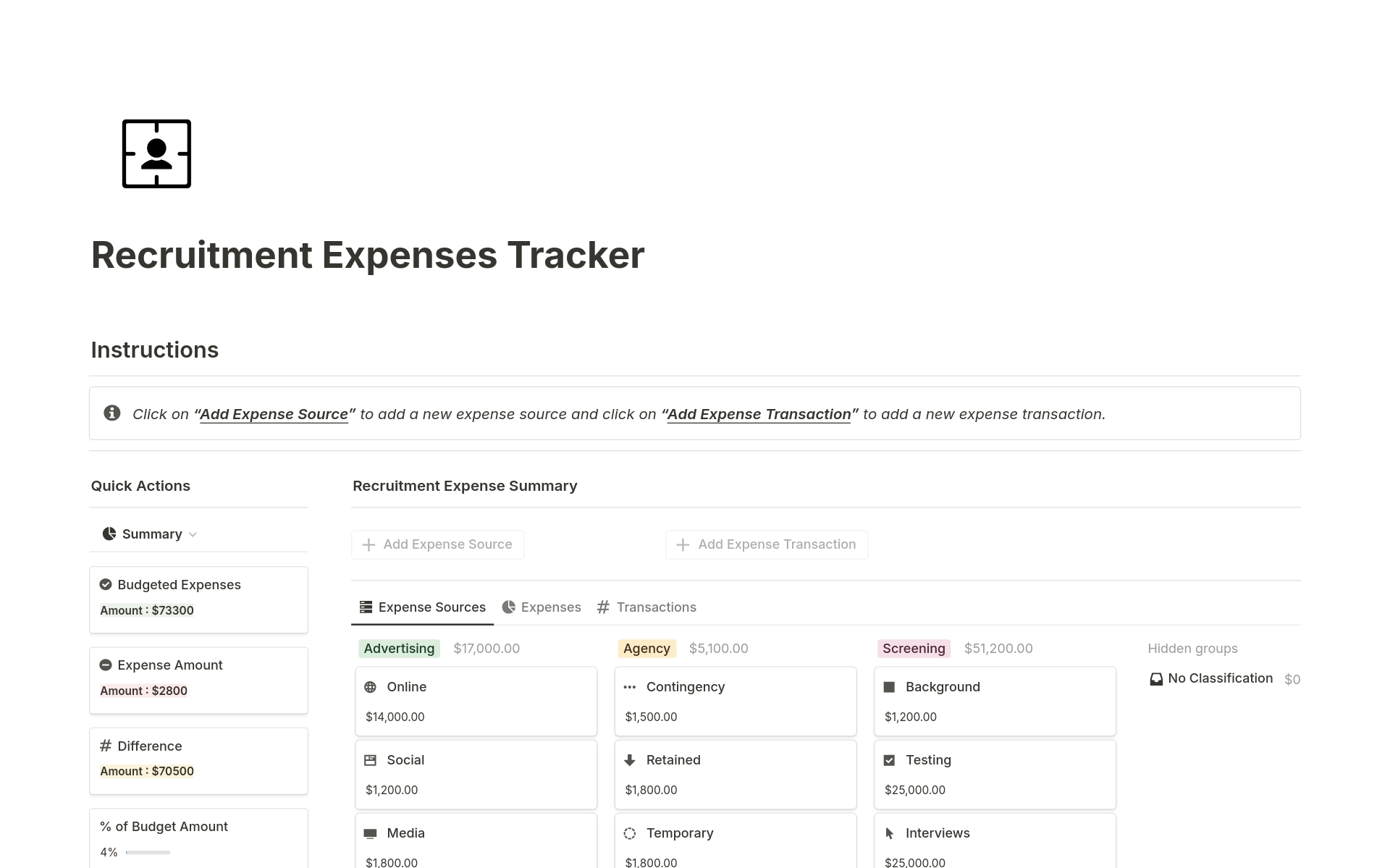 Ideal for those who manage a business, this tracker helps you keep tabs on recruitment-related expenses such as advertising, agency, screening and much more.