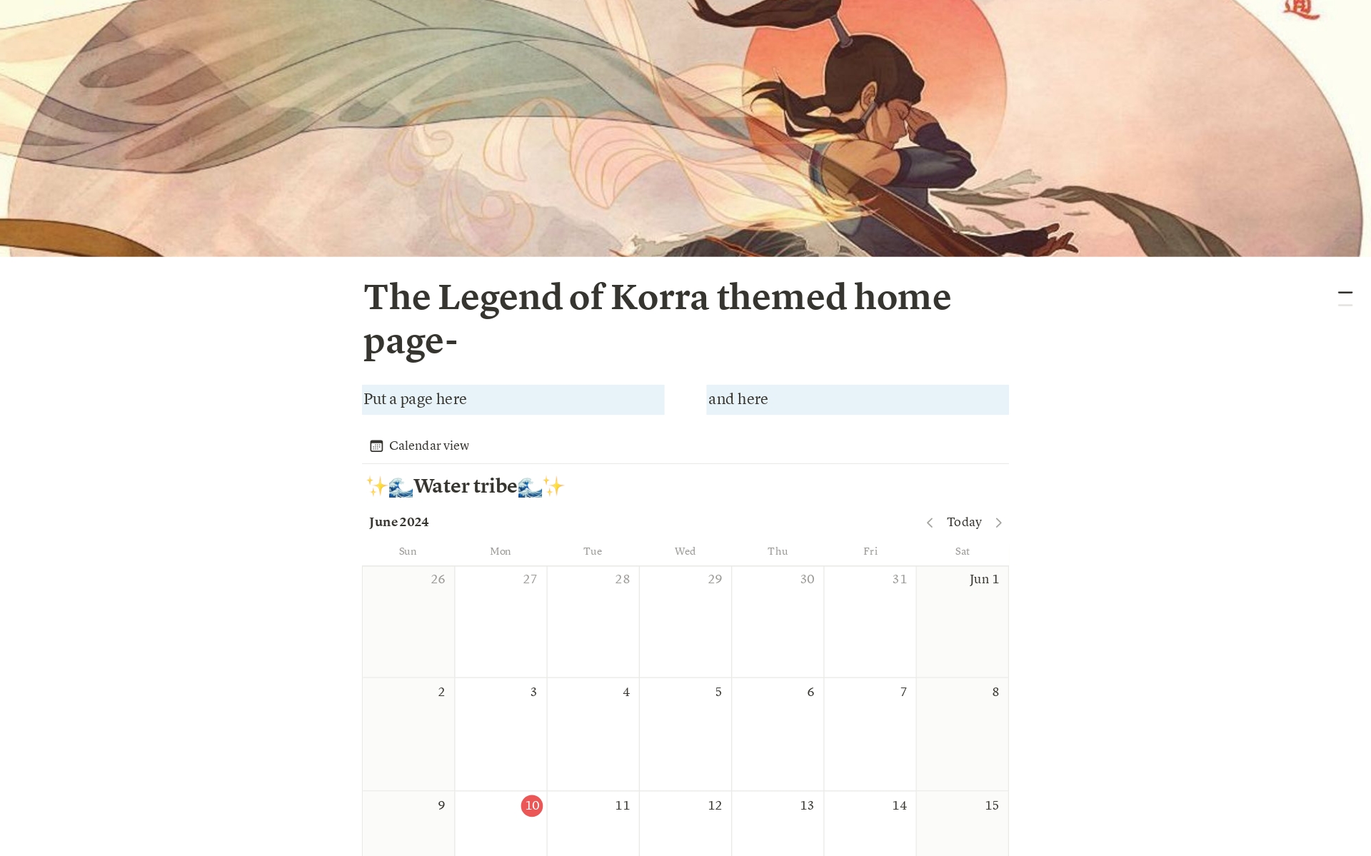 A template preview for Legend of Korra themed homepage