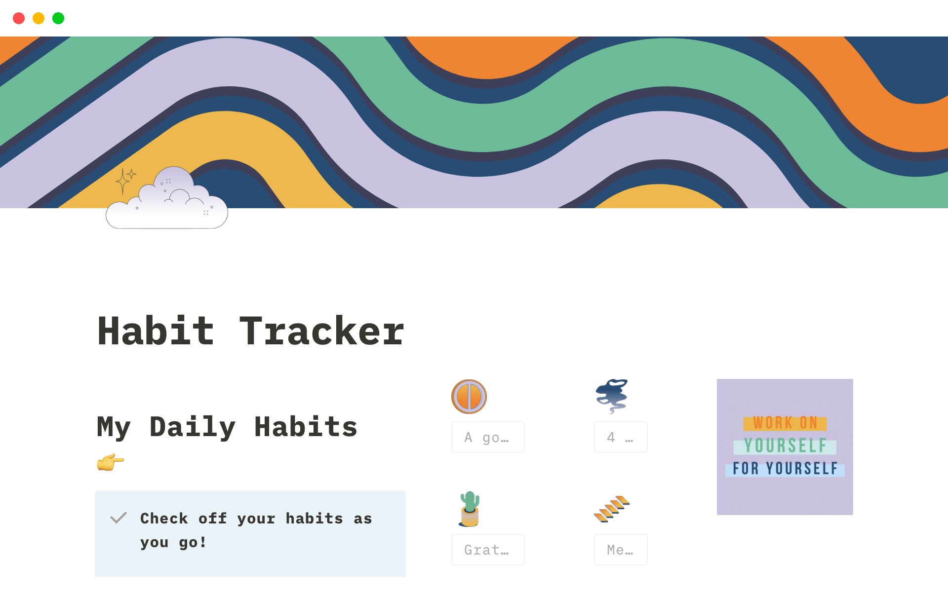 Vista previa de una plantilla para Wellbeing and Health Habit Tracker