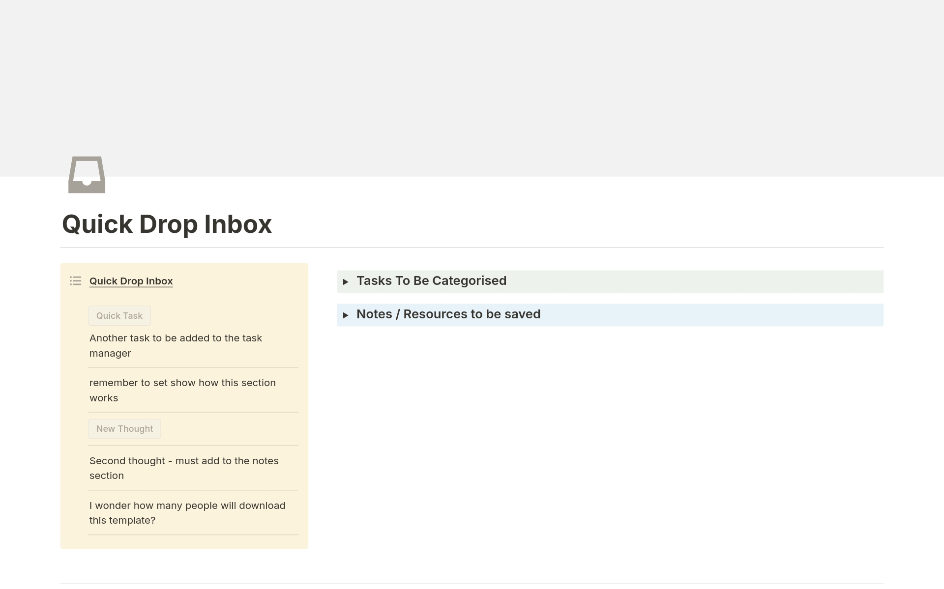 Eine Vorlagenvorschau für Quick Drop Inbox