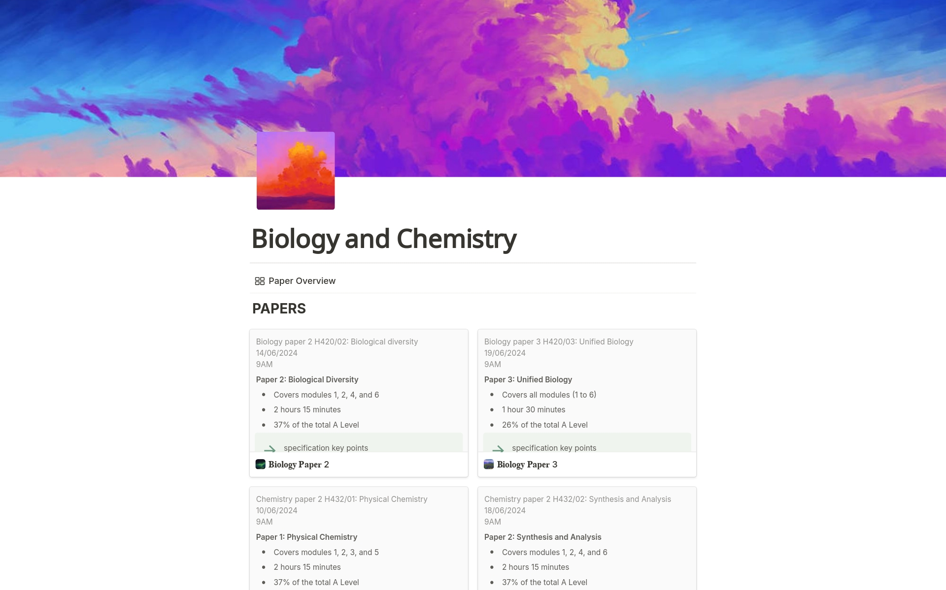 A template preview for Chemistry and Biology Organisation OCR A