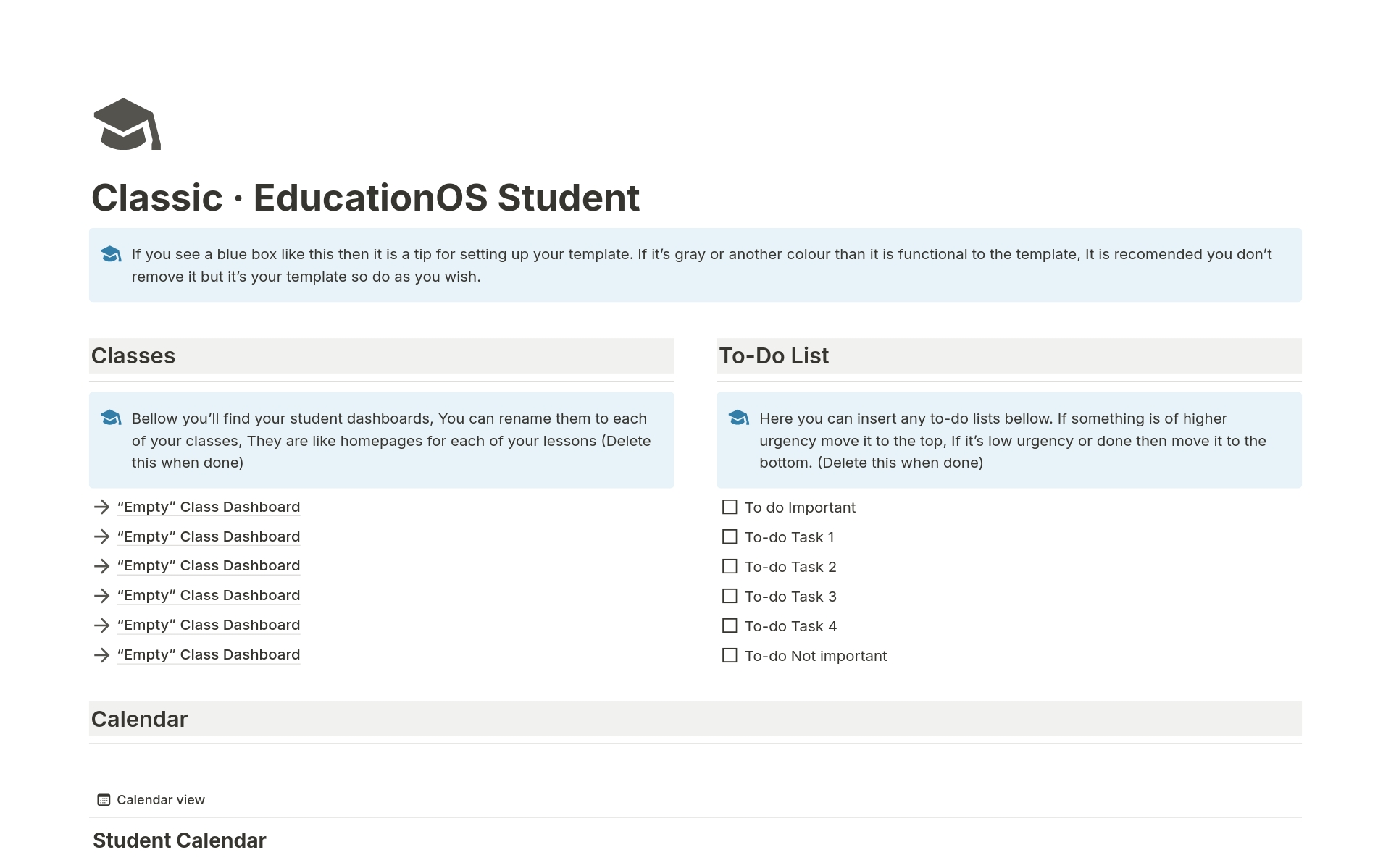 En förhandsgranskning av mallen för EducationOS Classic