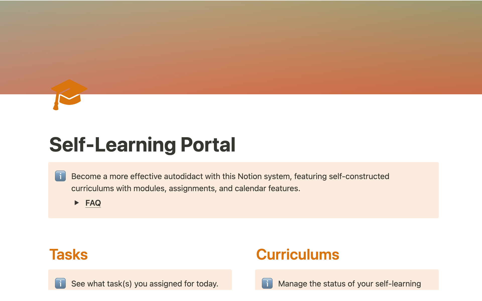 En forhåndsvisning av mal for Self-Learning Portal