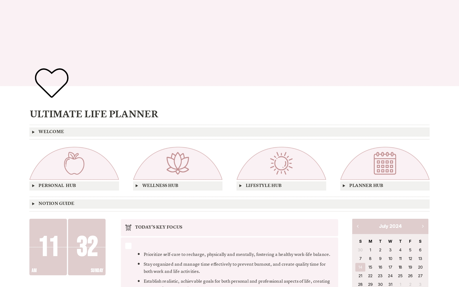 Eine Vorlagenvorschau für Ultimate Life Planner - Pink