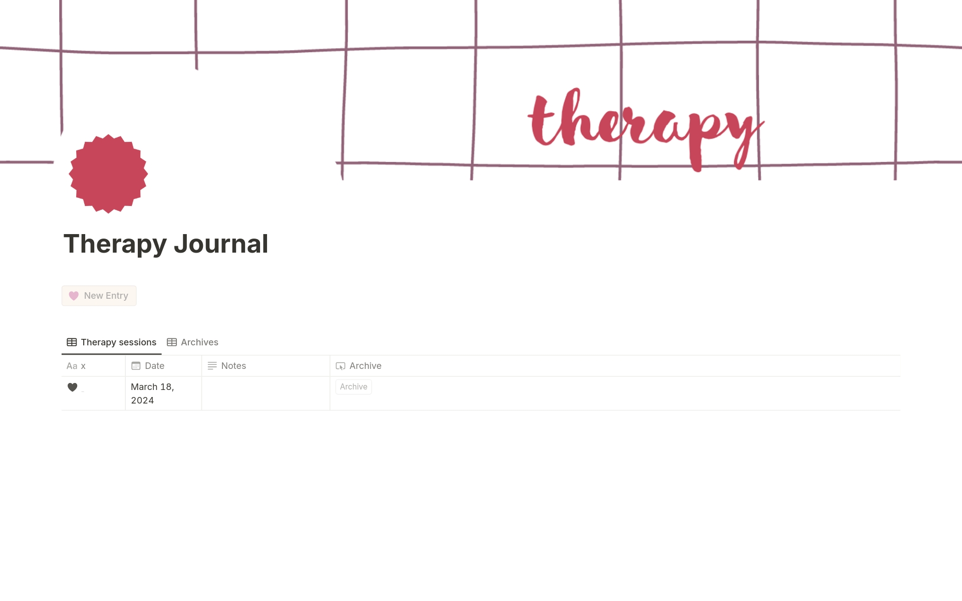 En förhandsgranskning av mallen för Therapy Journal