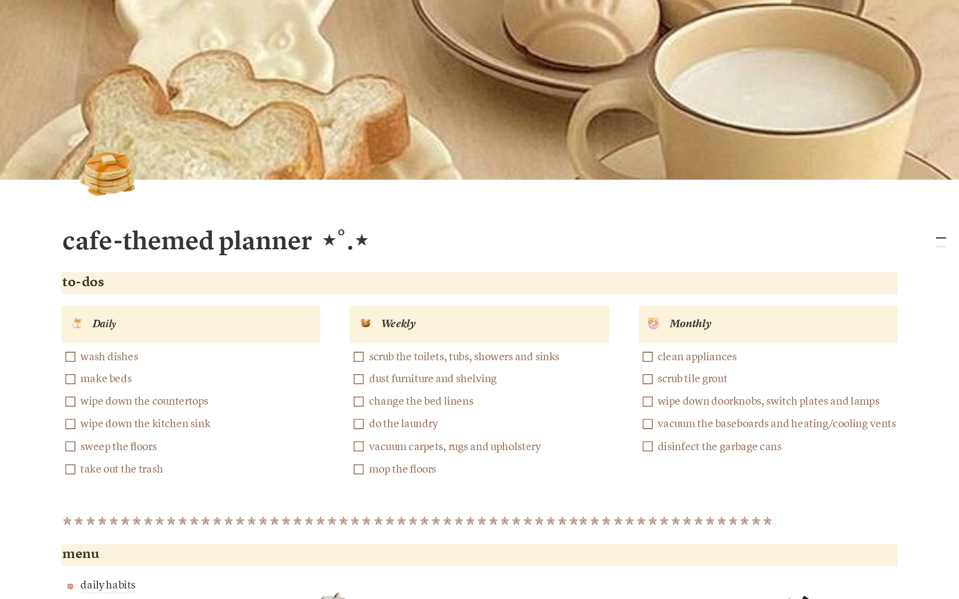 En förhandsgranskning av mallen för Cafe-Themed Planner