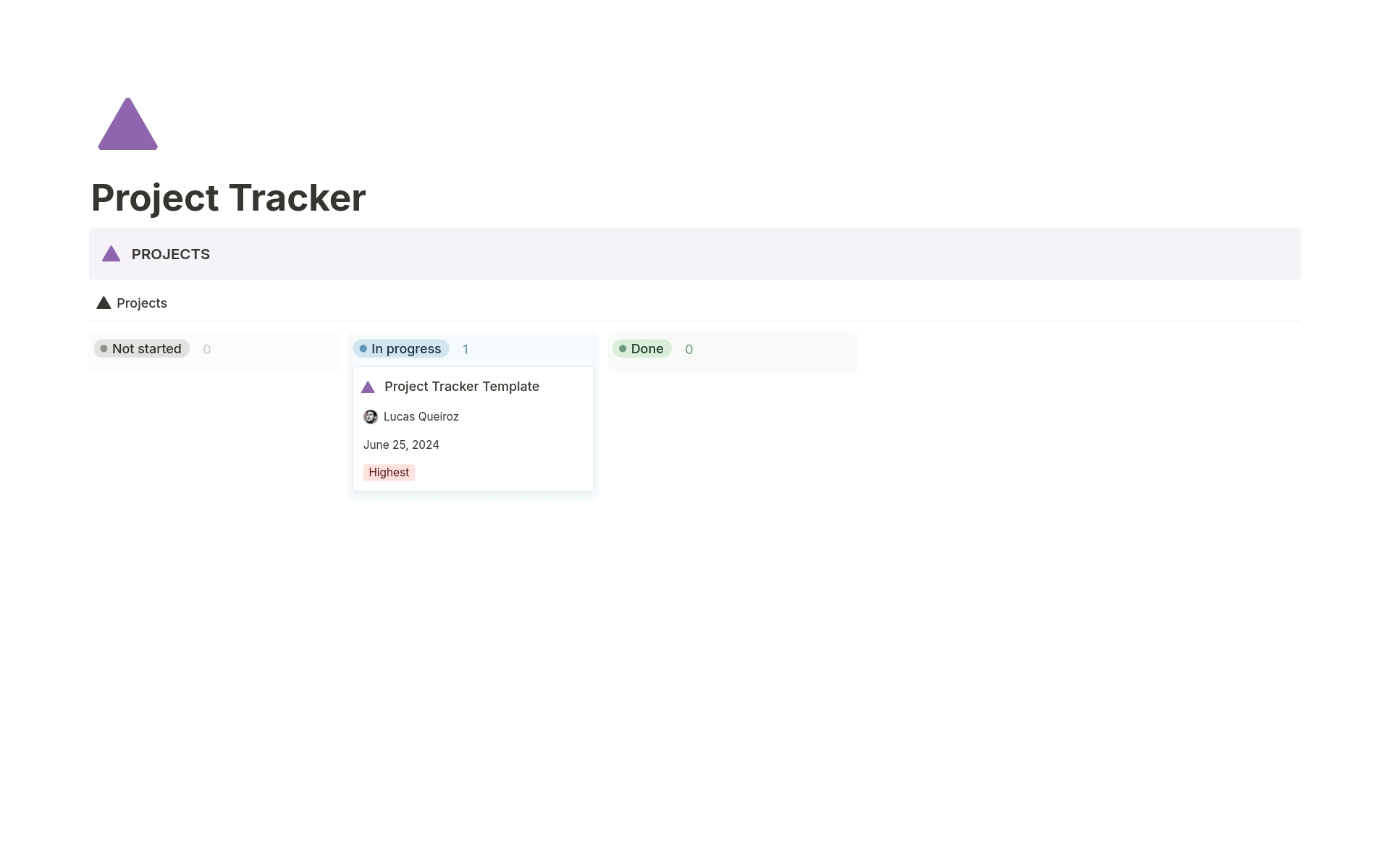 Vista previa de plantilla para Project Tracker