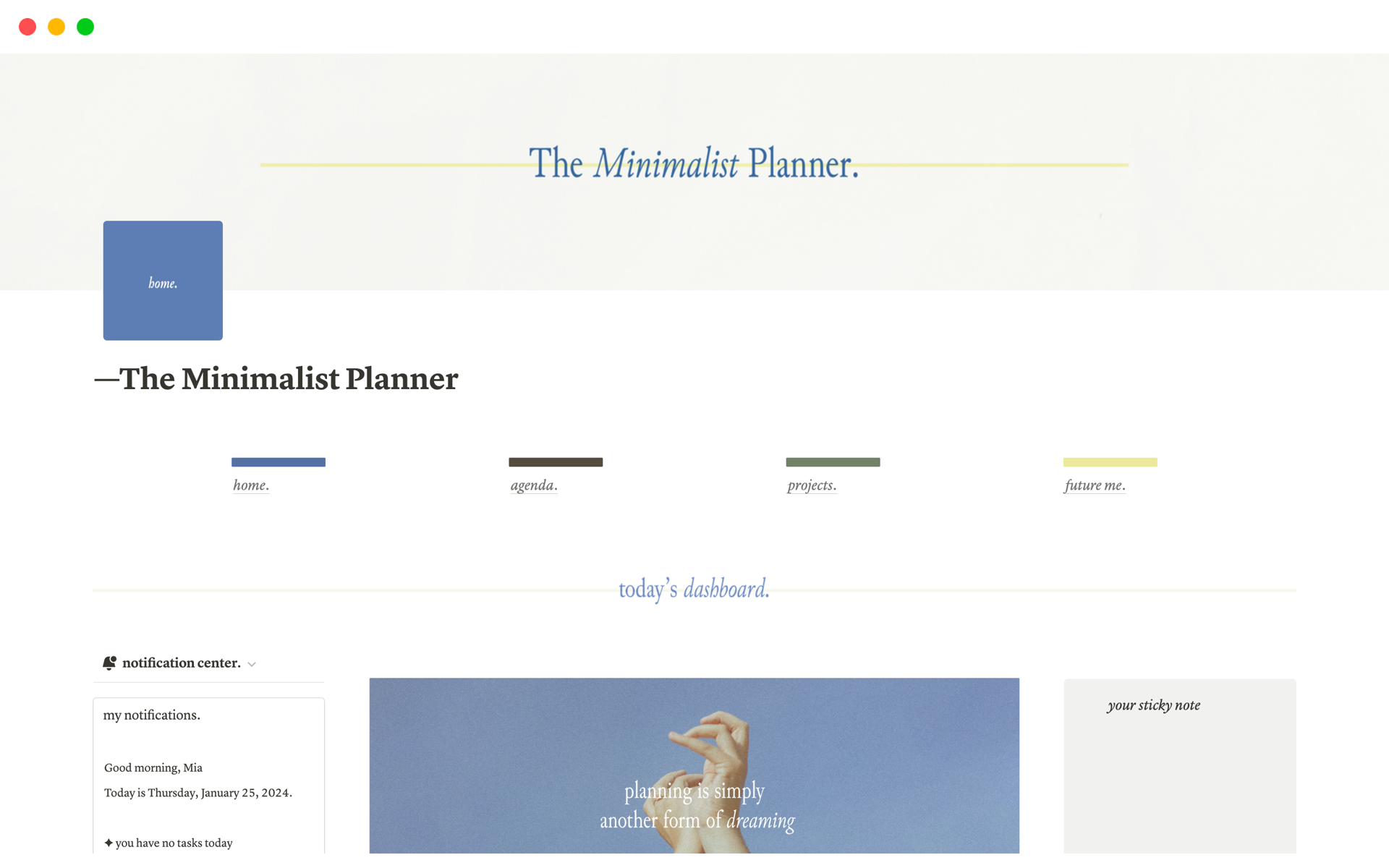 A template preview for Aesthetic Life Planner