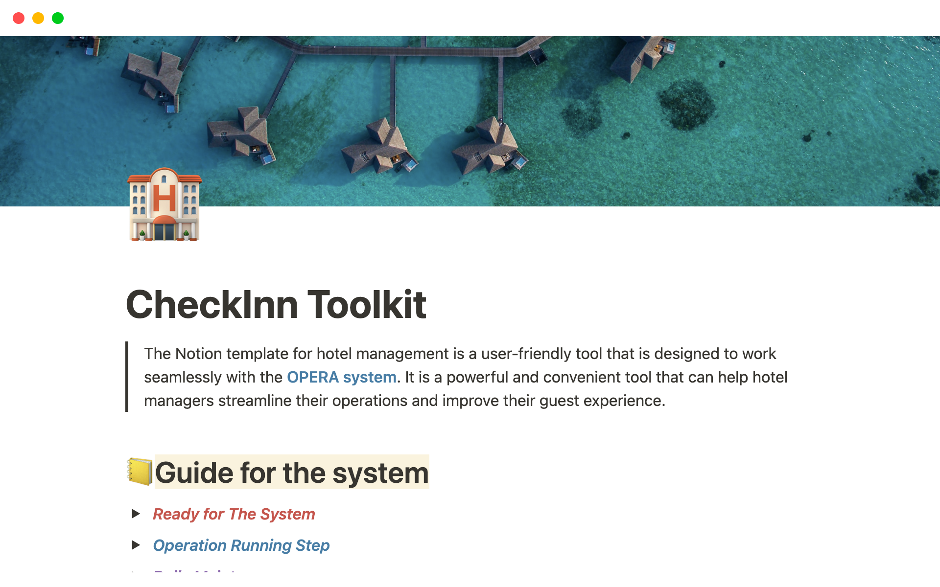En förhandsgranskning av mallen för CheckInn Toolkit