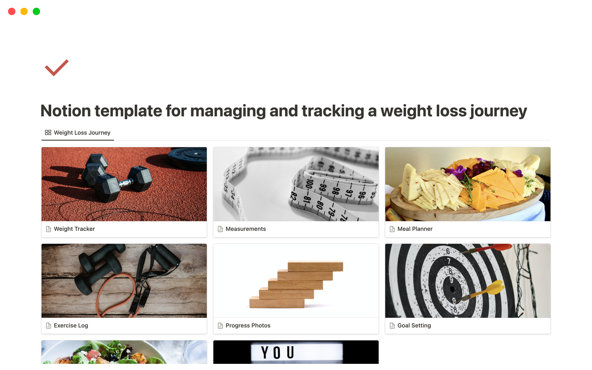 En förhandsgranskning av mallen för tracking a weight loss journey