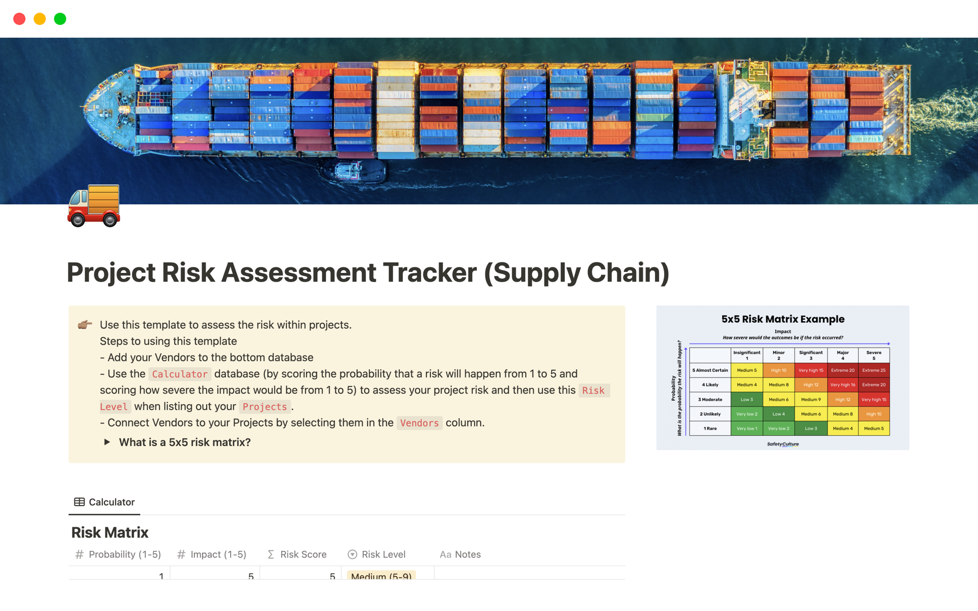 Mallin esikatselu nimelle Project Risk Assessment Tracker (Supply Chain)