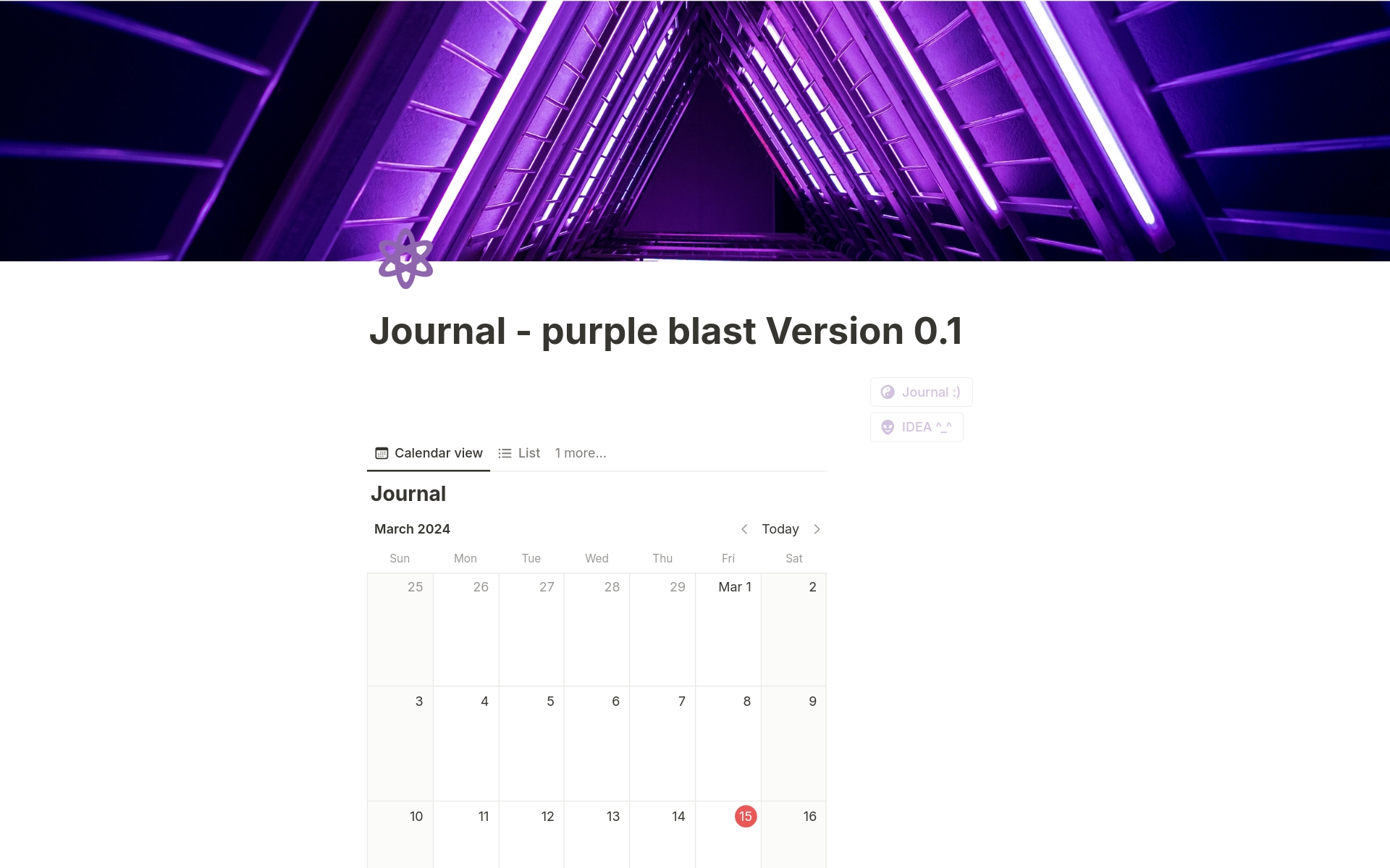 En forhåndsvisning av mal for Purple Blast version 0.1