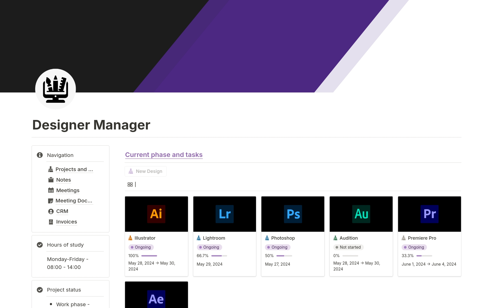A template preview for Designer Manager 