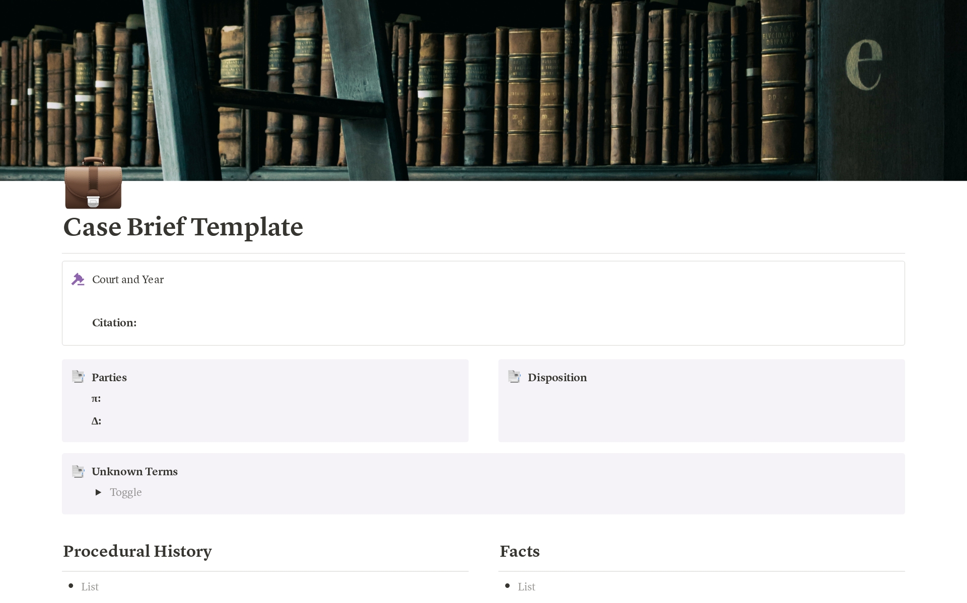 A template preview for Law Case Brief Dashboard