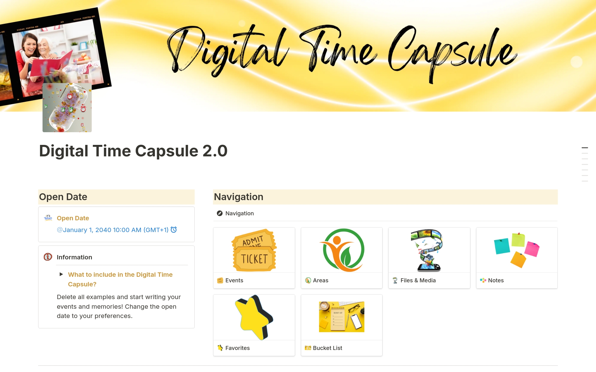 A template preview for Digital Time Capsule