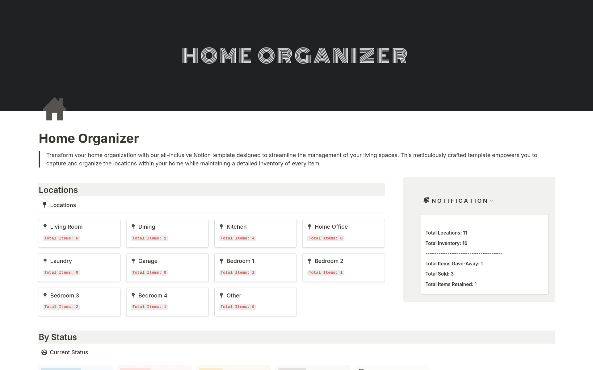En förhandsgranskning av mallen för Home Organizer