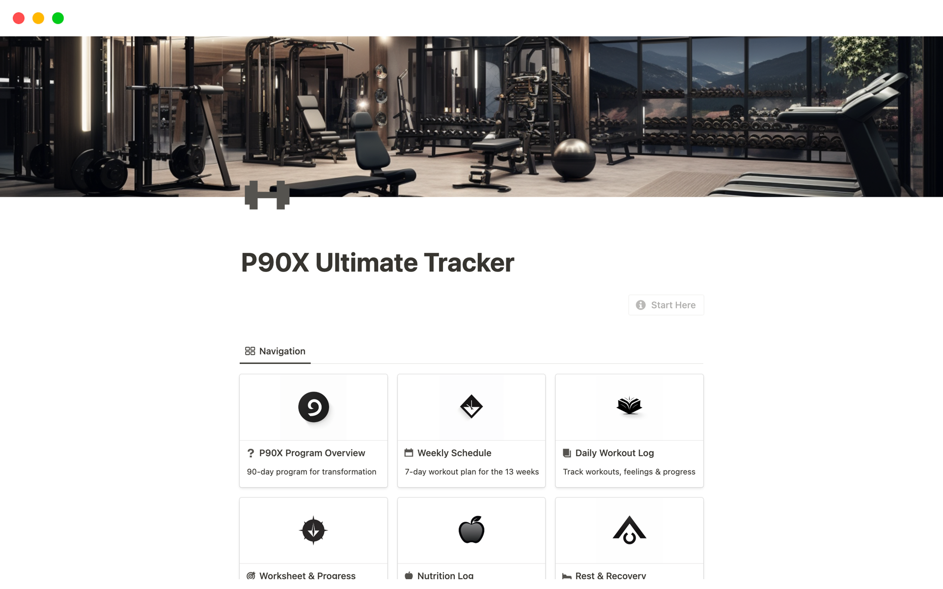 A template preview for P90X Ultimate Tracker
