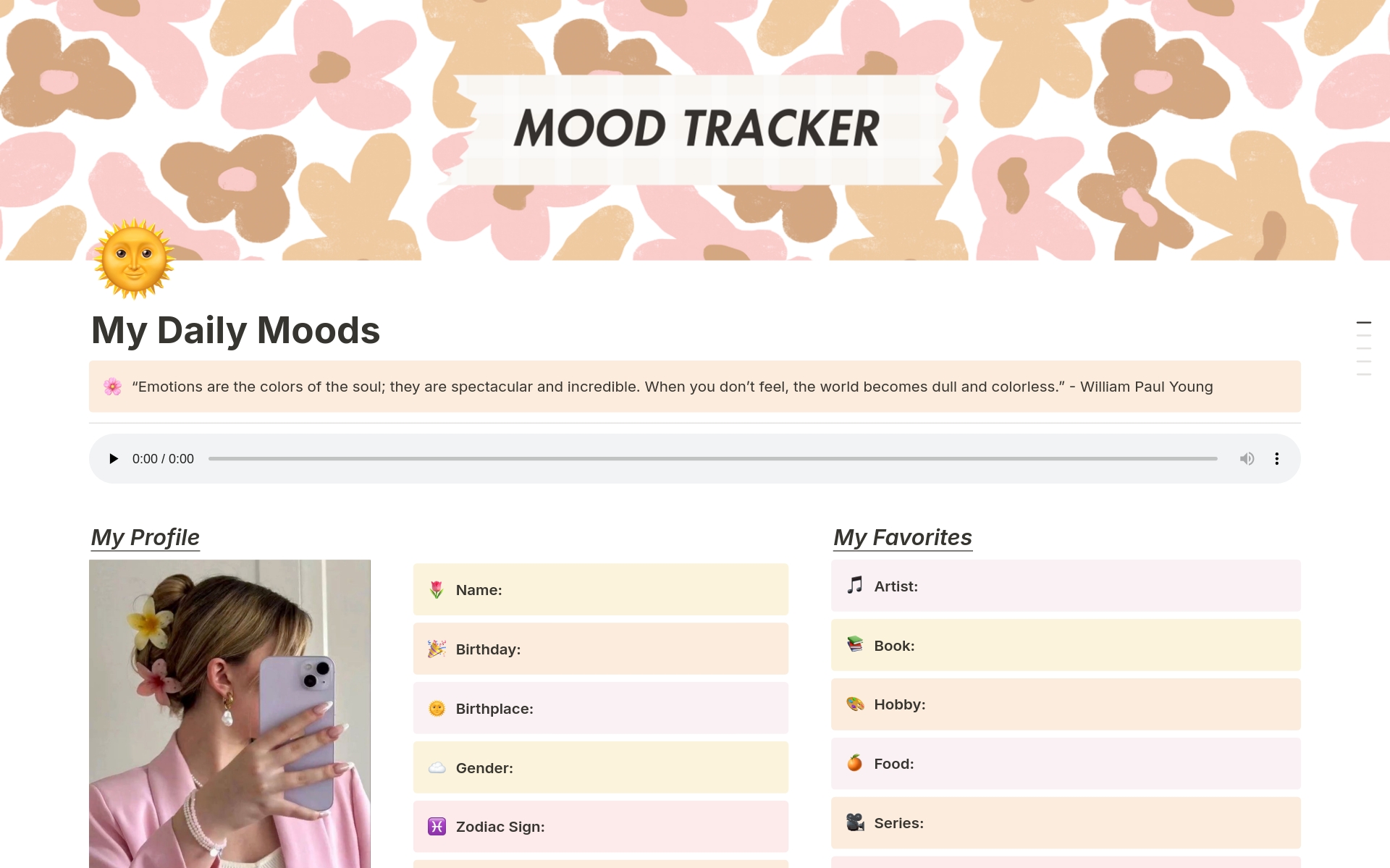 A template preview for Daily Mood Tracker