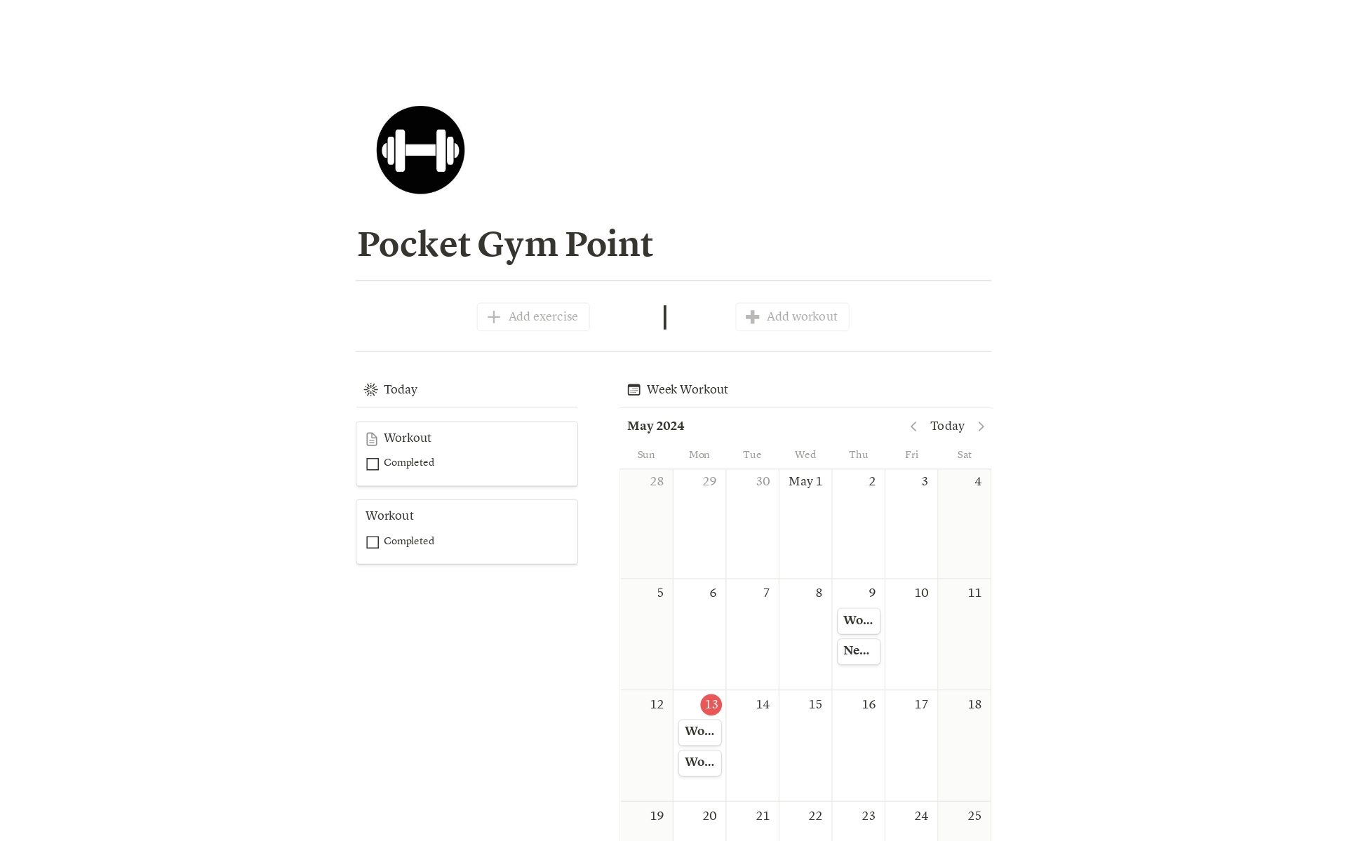 En förhandsgranskning av mallen för Pocket Gym Point