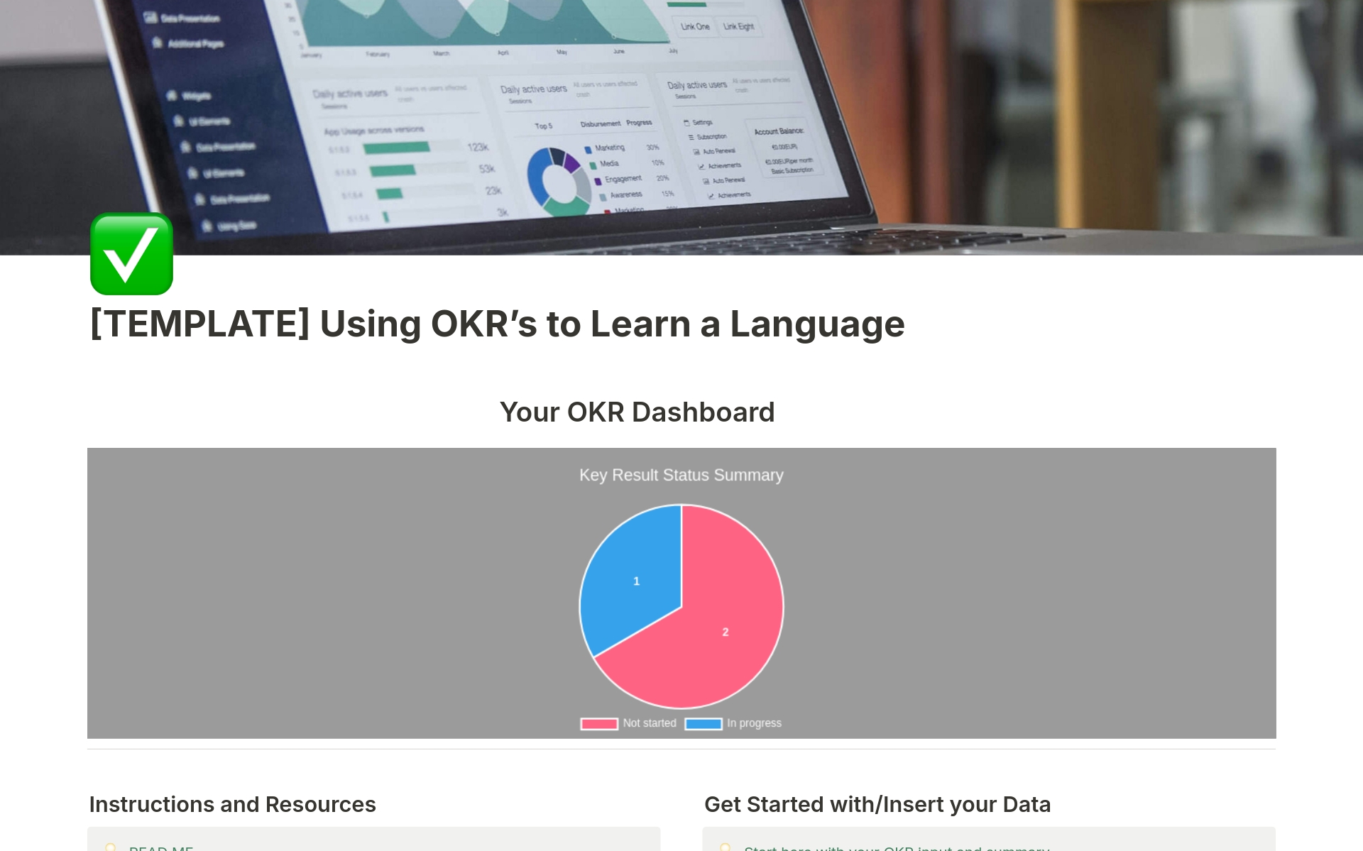 En förhandsgranskning av mallen för Using OKR's to help you Learn a New Language