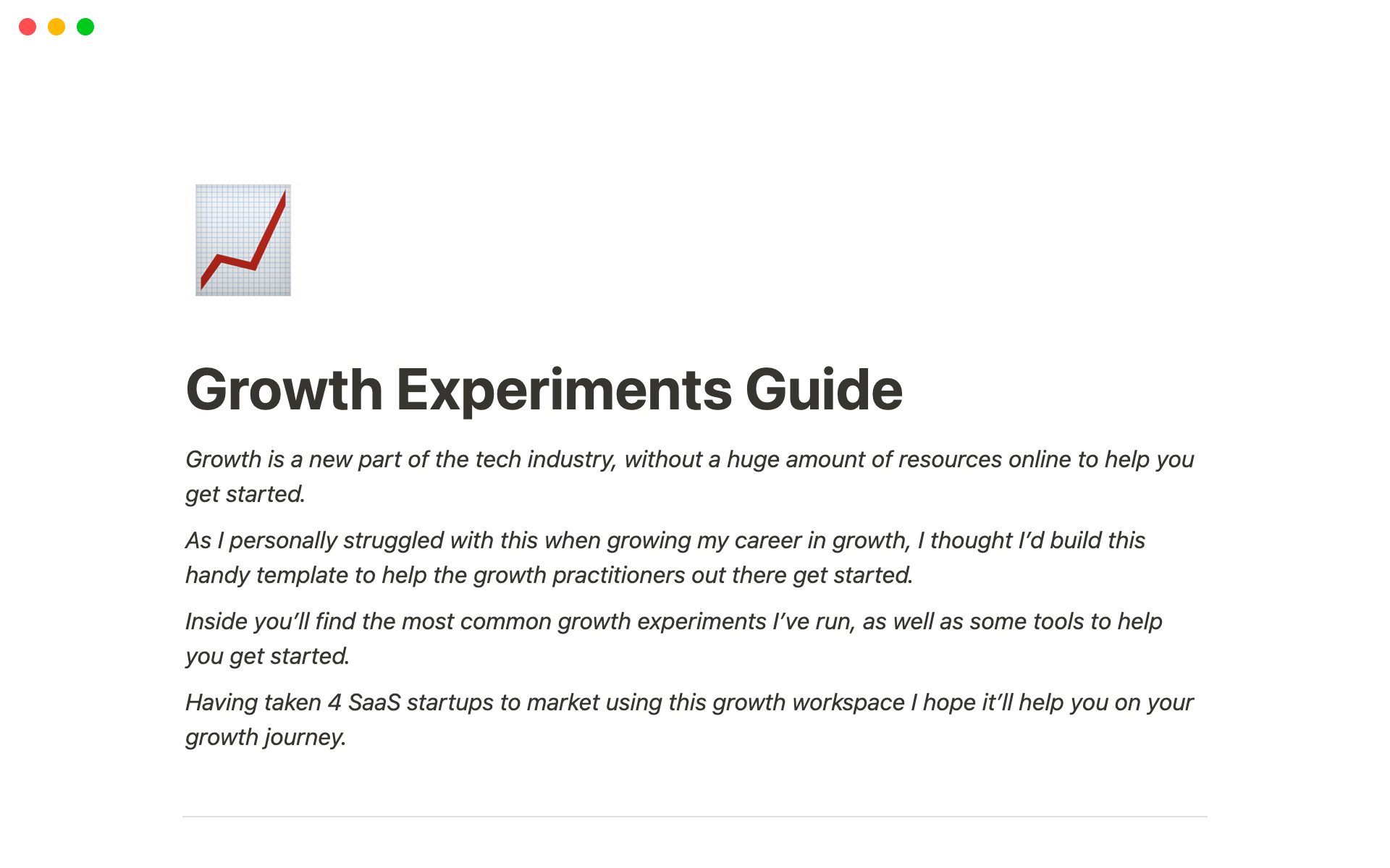 Vista previa de plantilla para Growth Experiments Guide