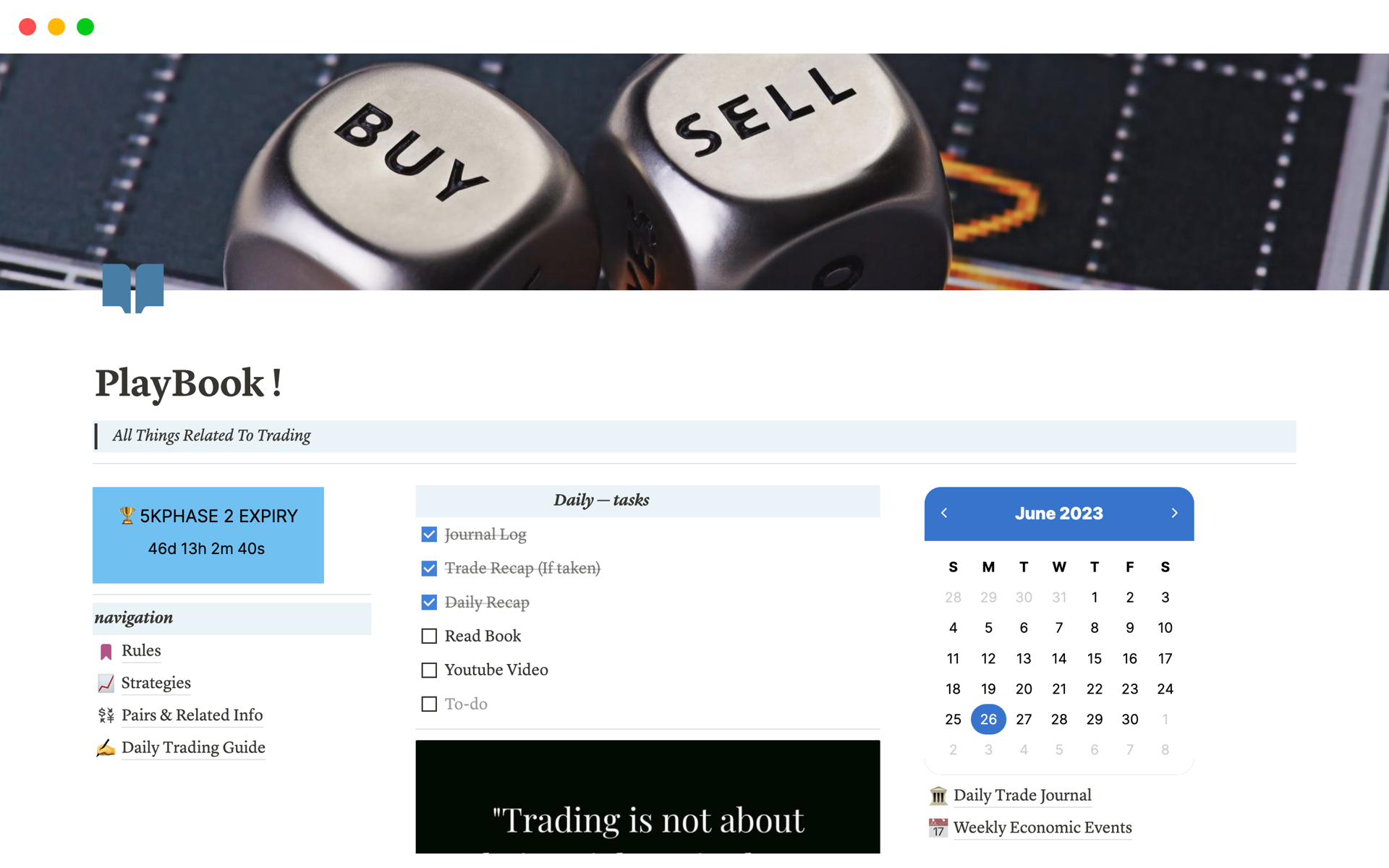 A template preview for Trading Journal