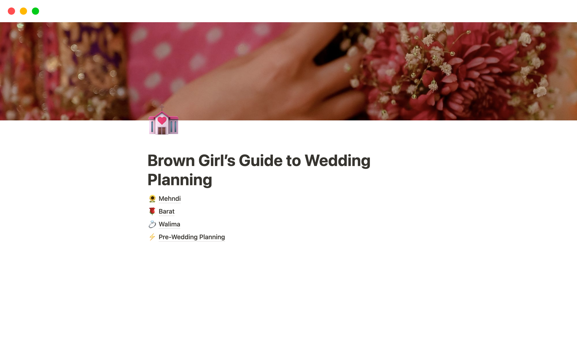 En forhåndsvisning av mal for Brown Girl’s Guide to Wedding Planning