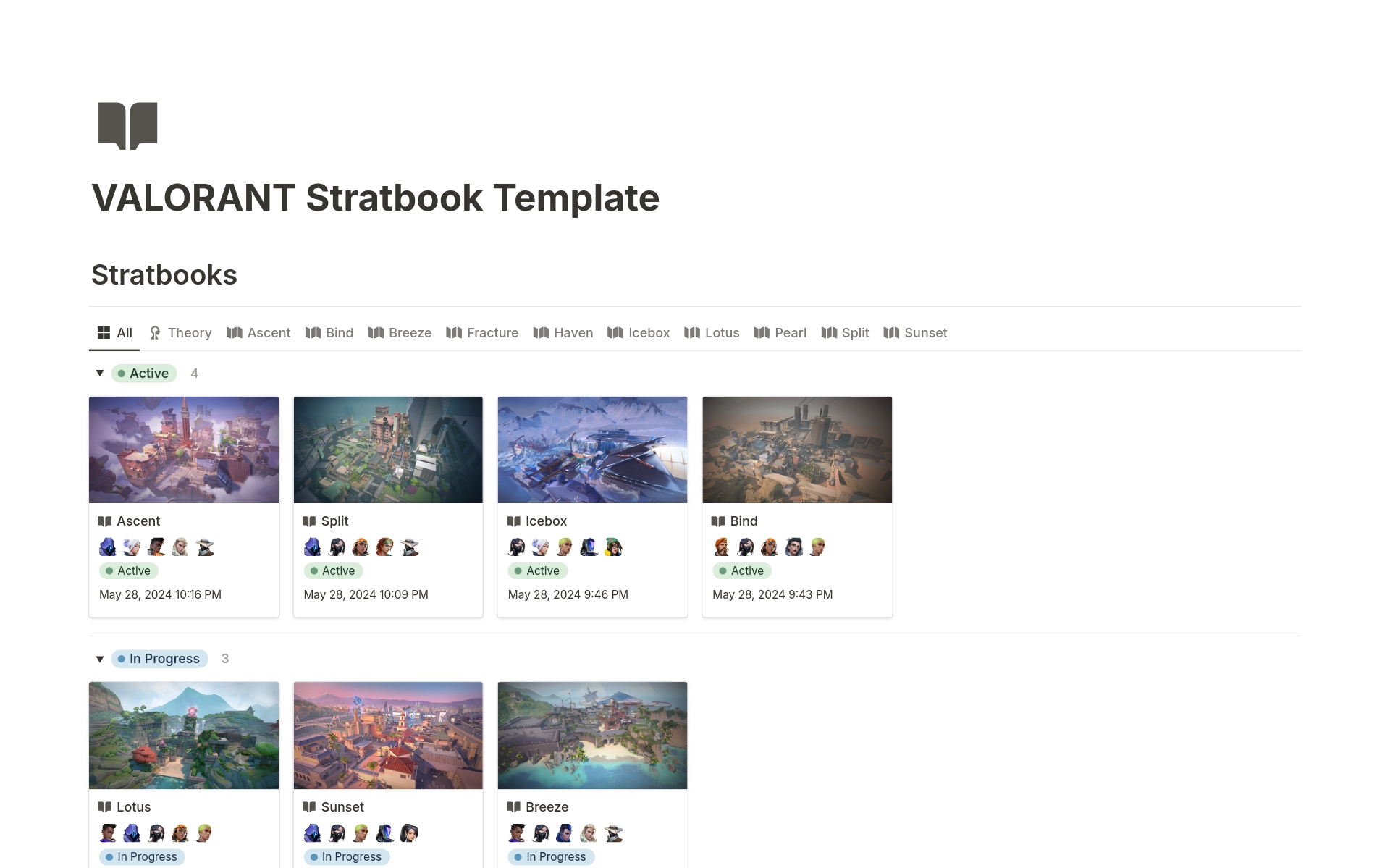 Store your personal or team VALORANT Stratbooks, and organize them with this Notion Template