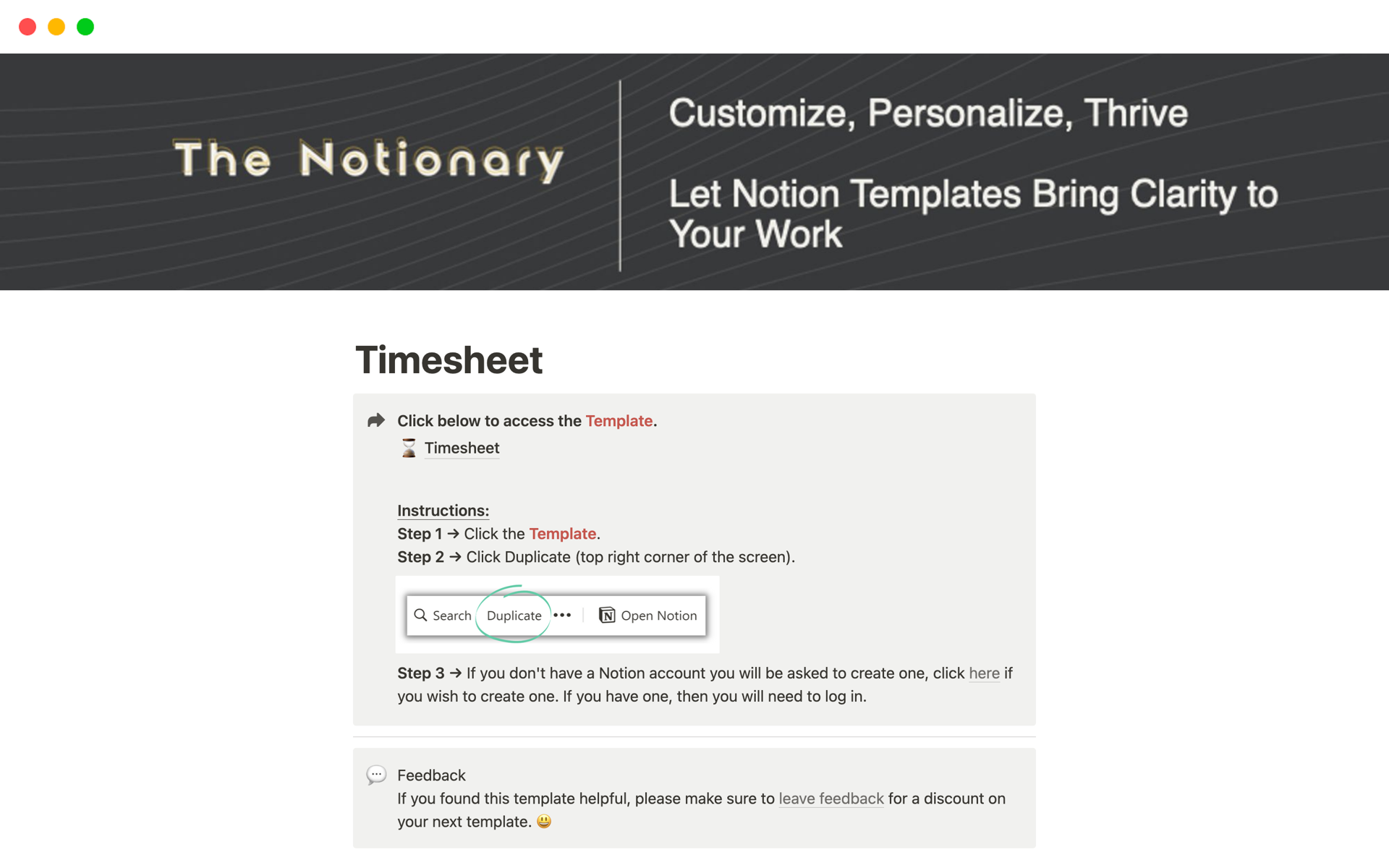 The Notionary provides a template for productivity and organization needs, with a comprehensive guide to navigate through the template seamlessly. 