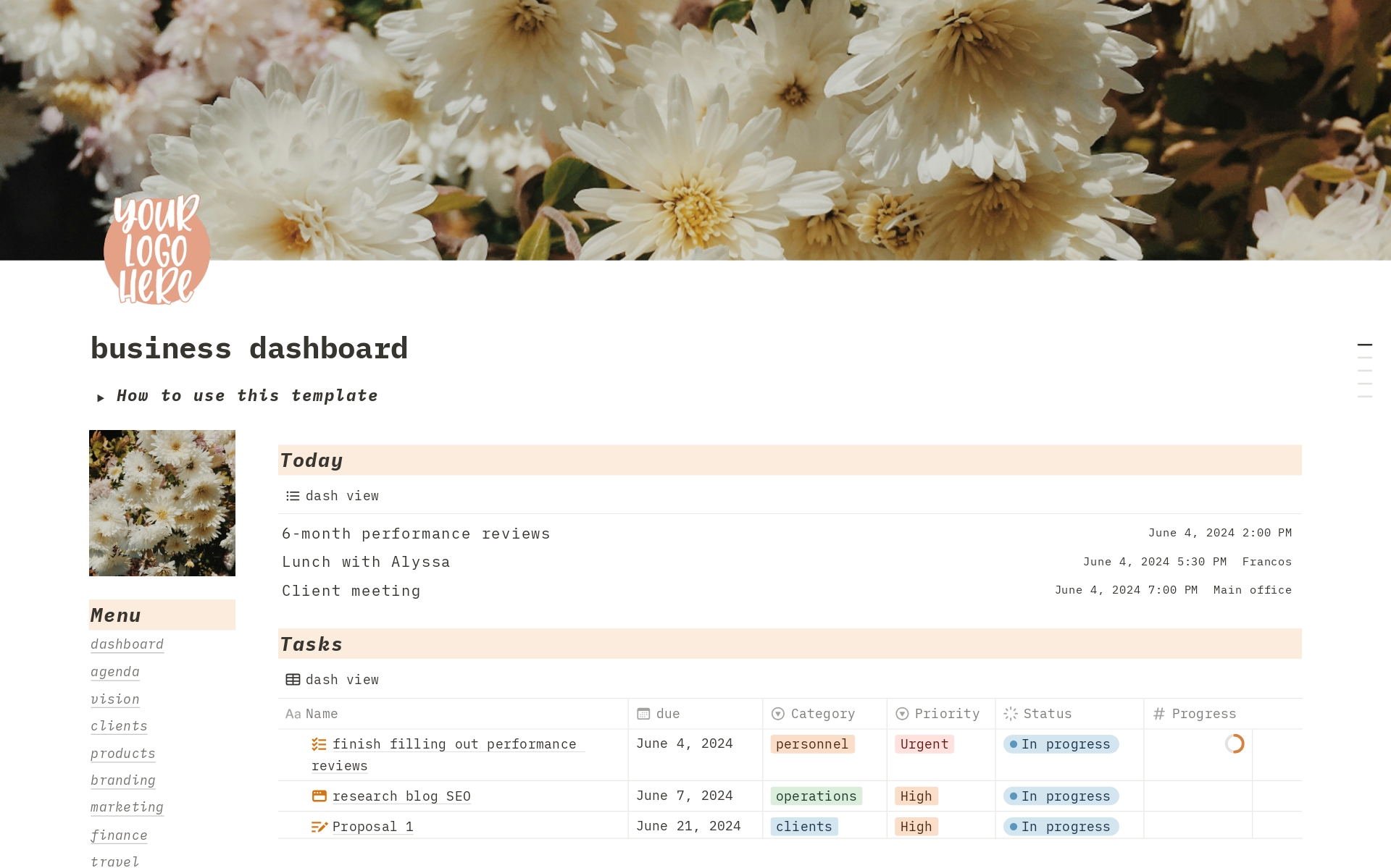 A template preview for Business Dashboard | ADHD-friendly