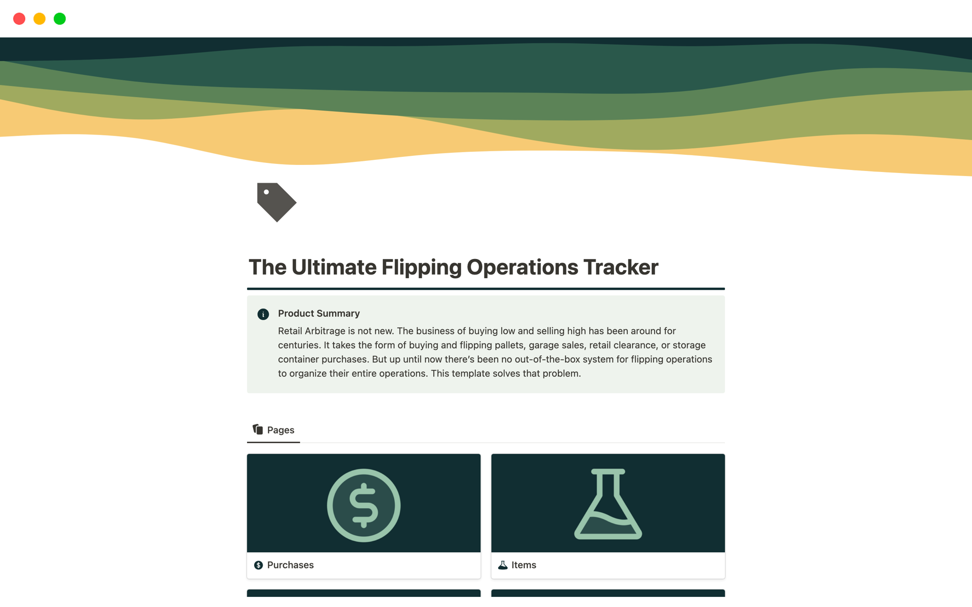 This template manages an entire flipping operation with visibility into purchases, sales, operations, and profitability. 