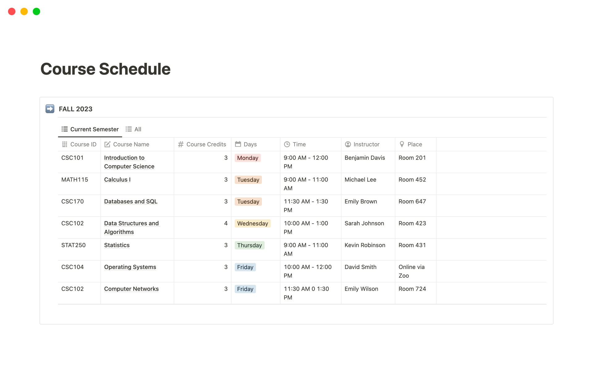 This Notion template is a helpful tool for managing your course schedule.