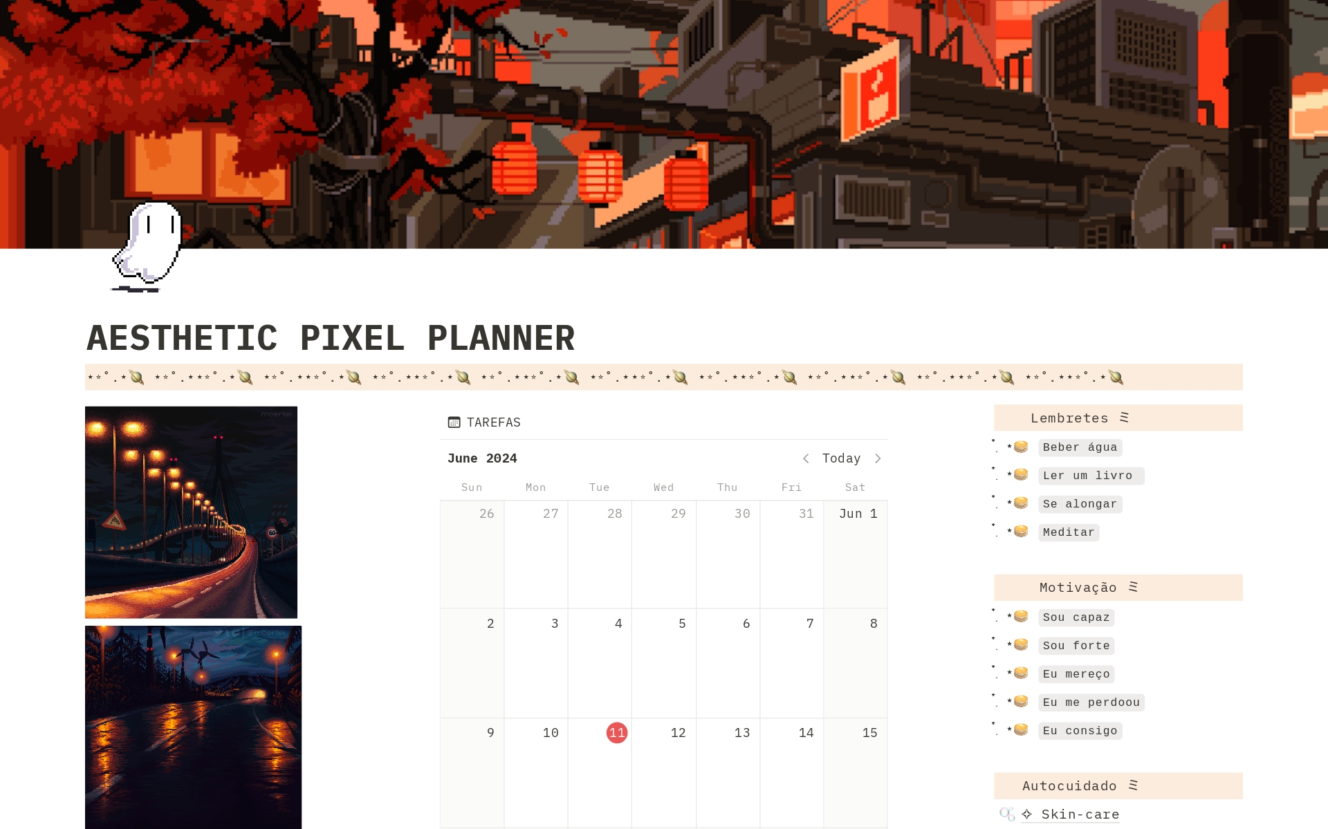 A template preview for AESTHETIC PIXEL PLANNER