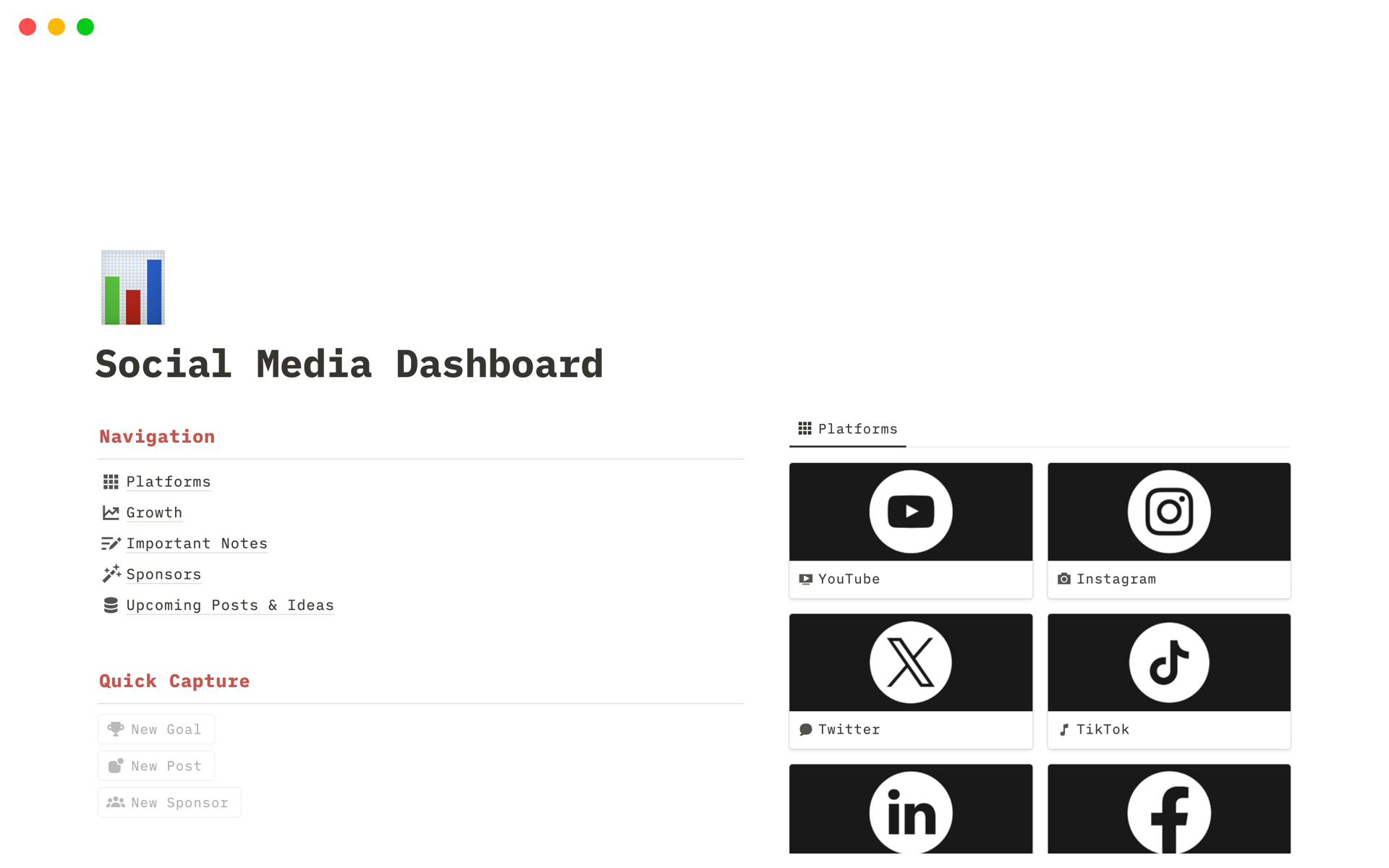 Vista previa de plantilla para Social Media Dashboard