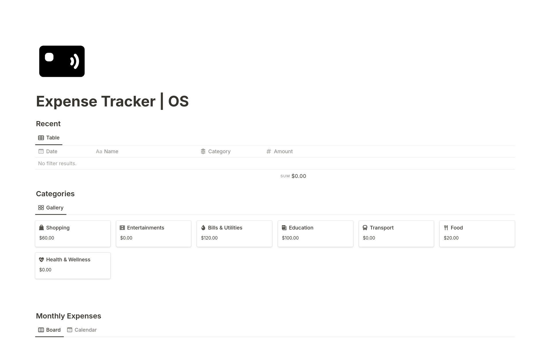 Vista previa de una plantilla para Expense Tracker | OS