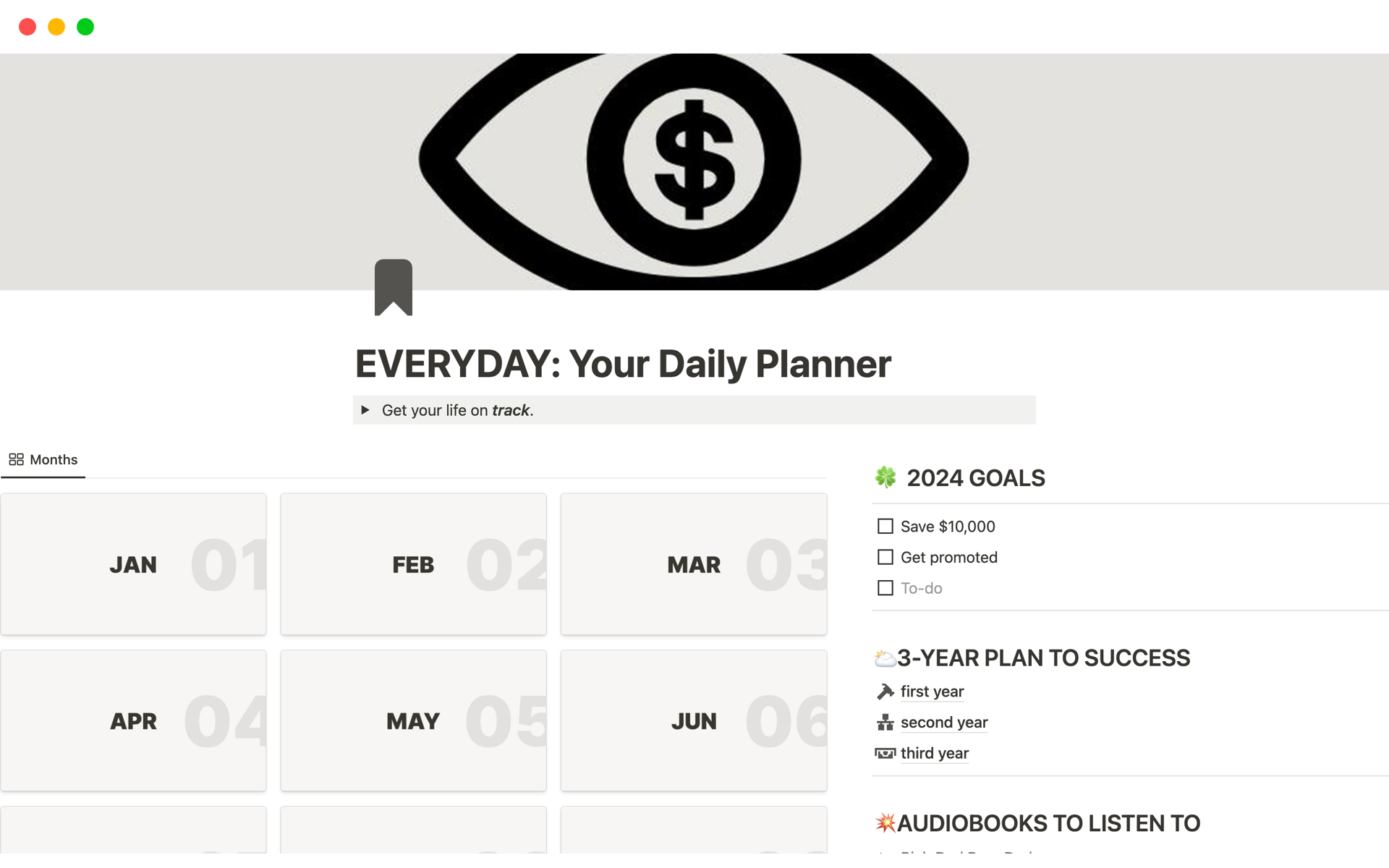 En förhandsgranskning av mallen för EVERYDAY: Your Daily Planner