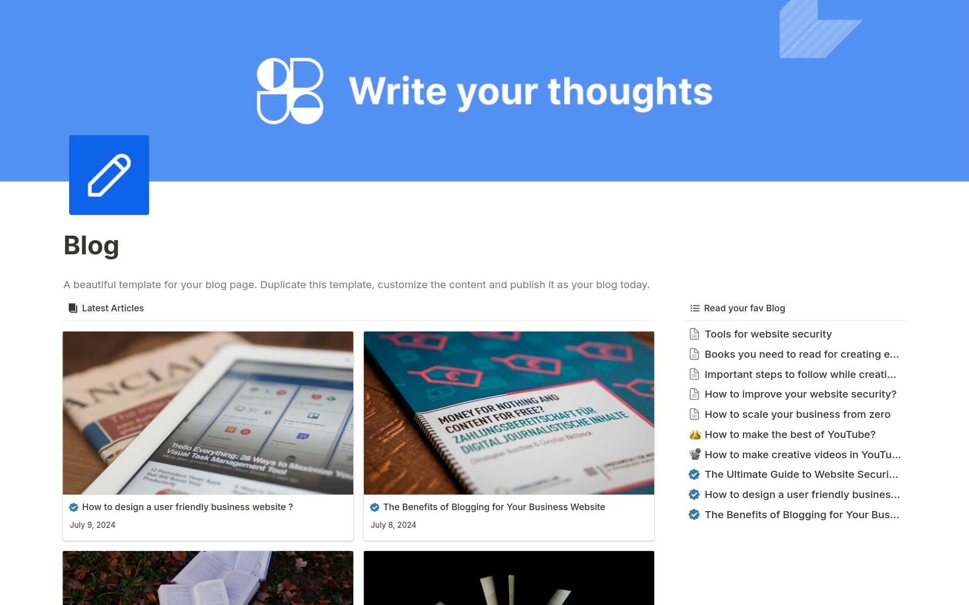 A template preview for Blogging Website