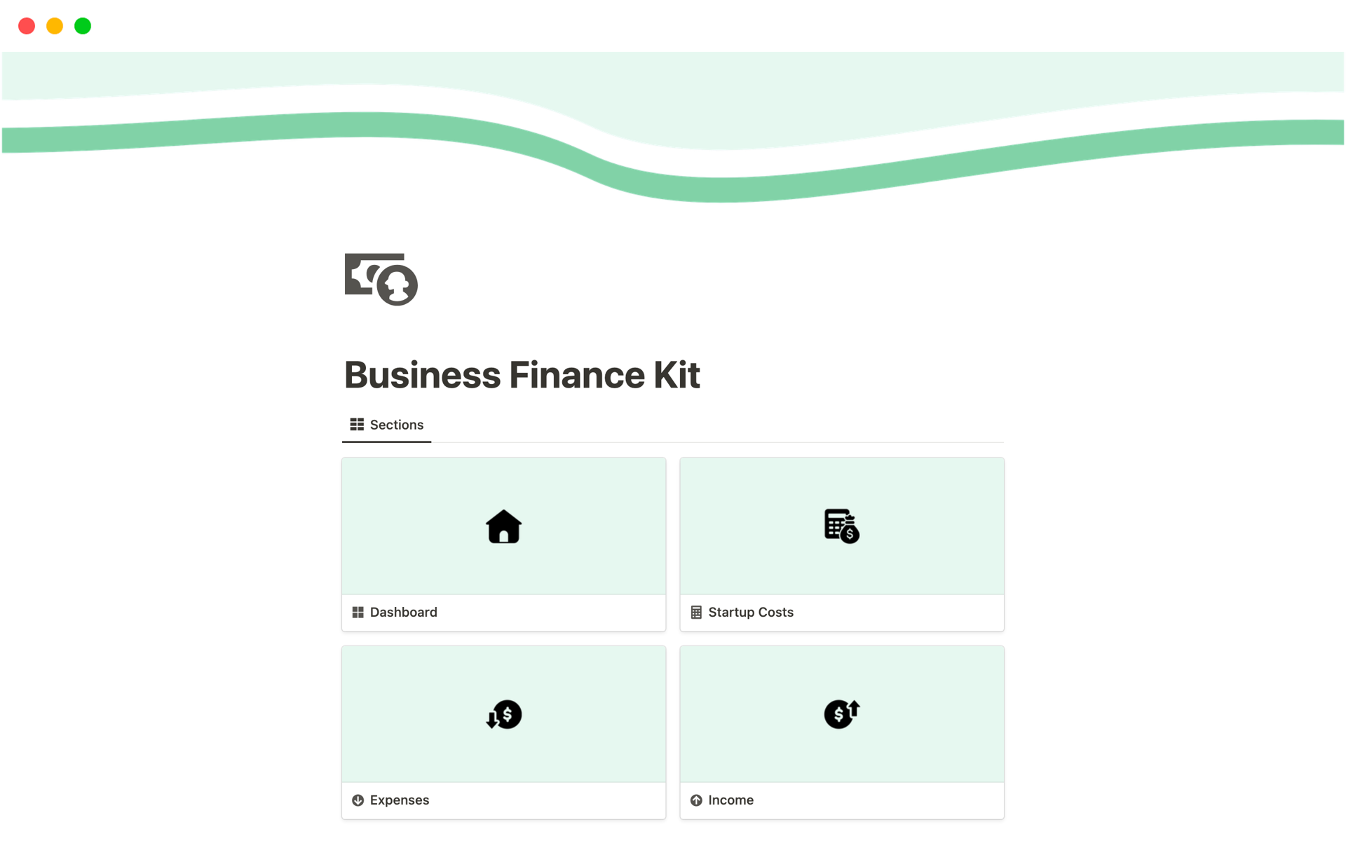 En forhåndsvisning av mal for Business Finance Kit