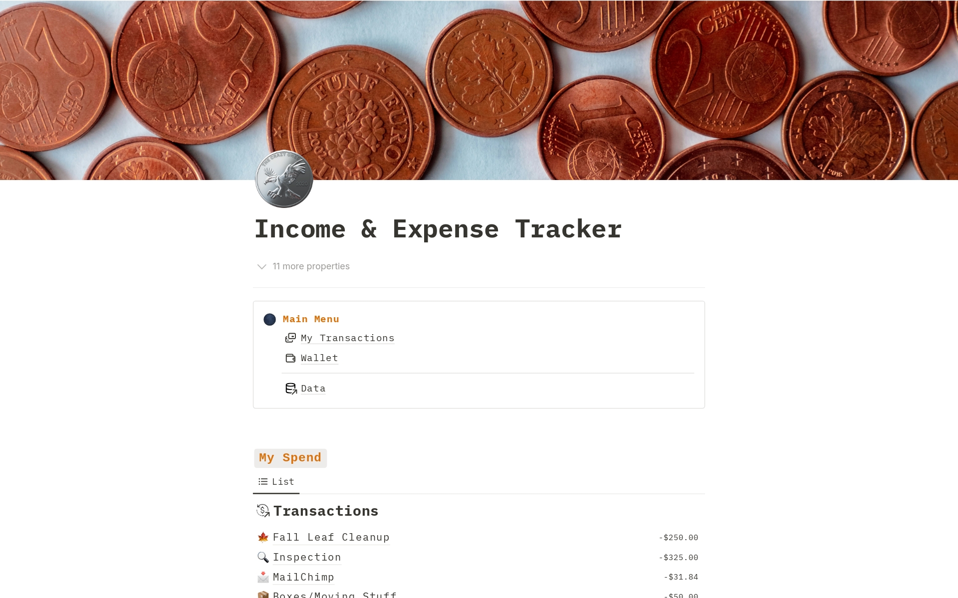 En förhandsgranskning av mallen för Income & Expense Tracker