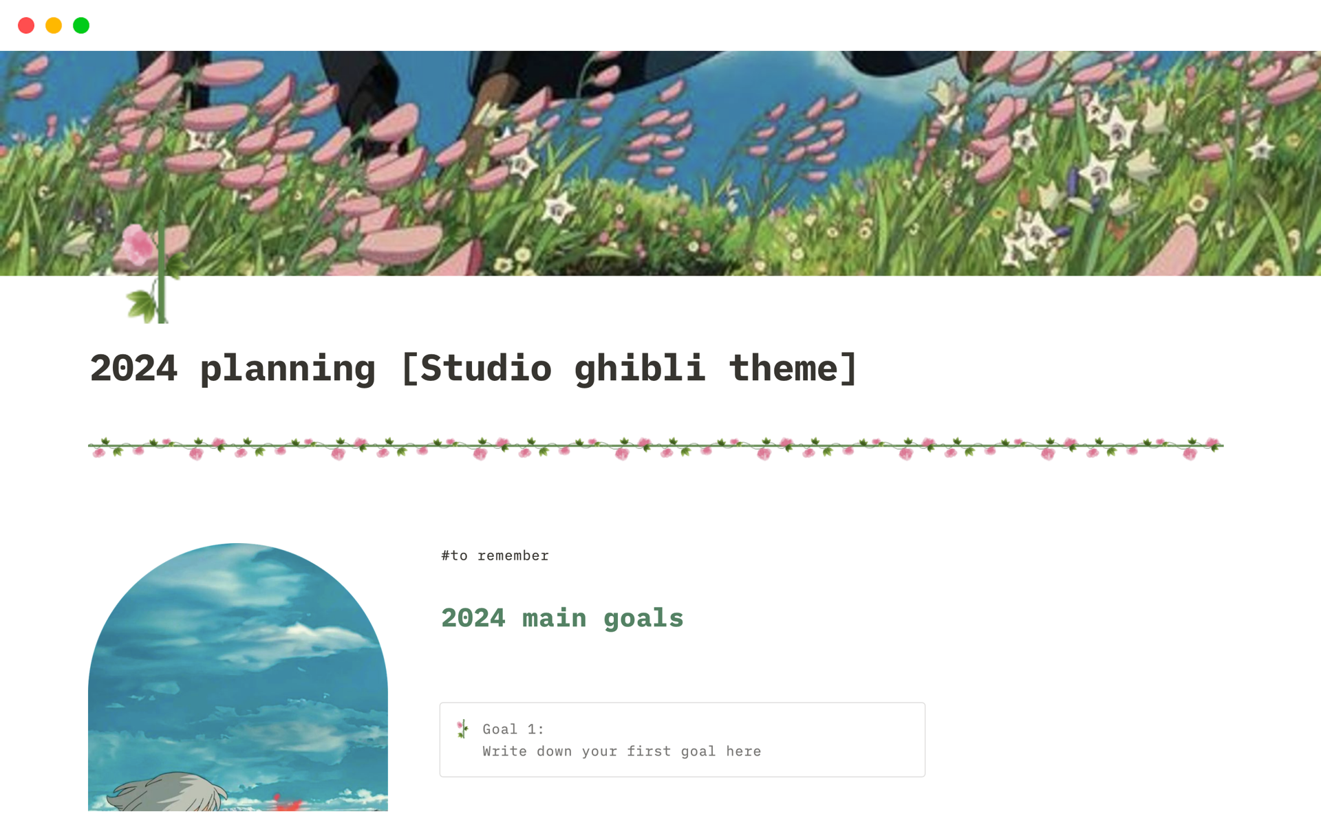 Planner for 2024 with goals with studio ghibli theme