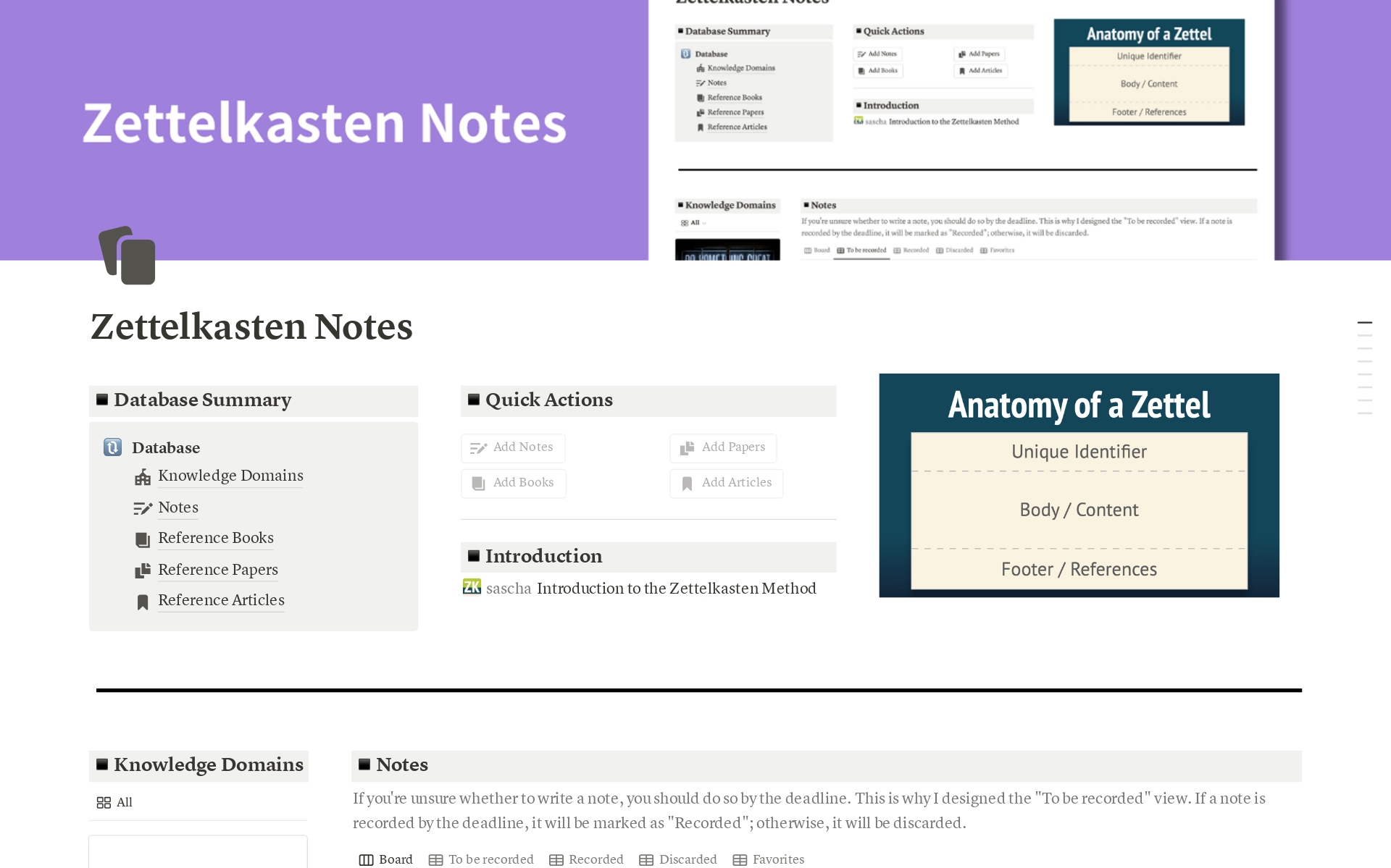 Vista previa de una plantilla para Zettelkasten Notes