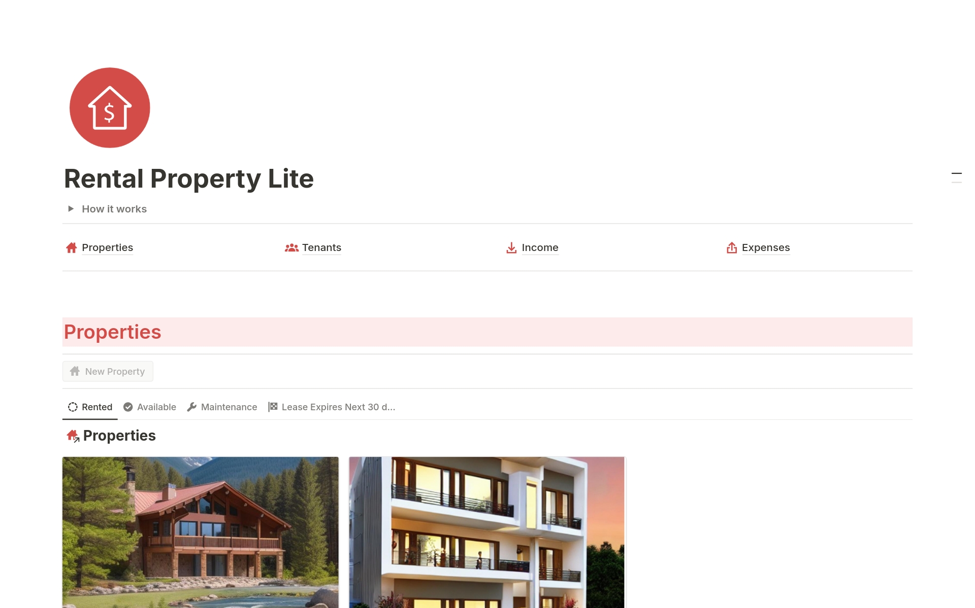 A template preview for Rental Property Lite