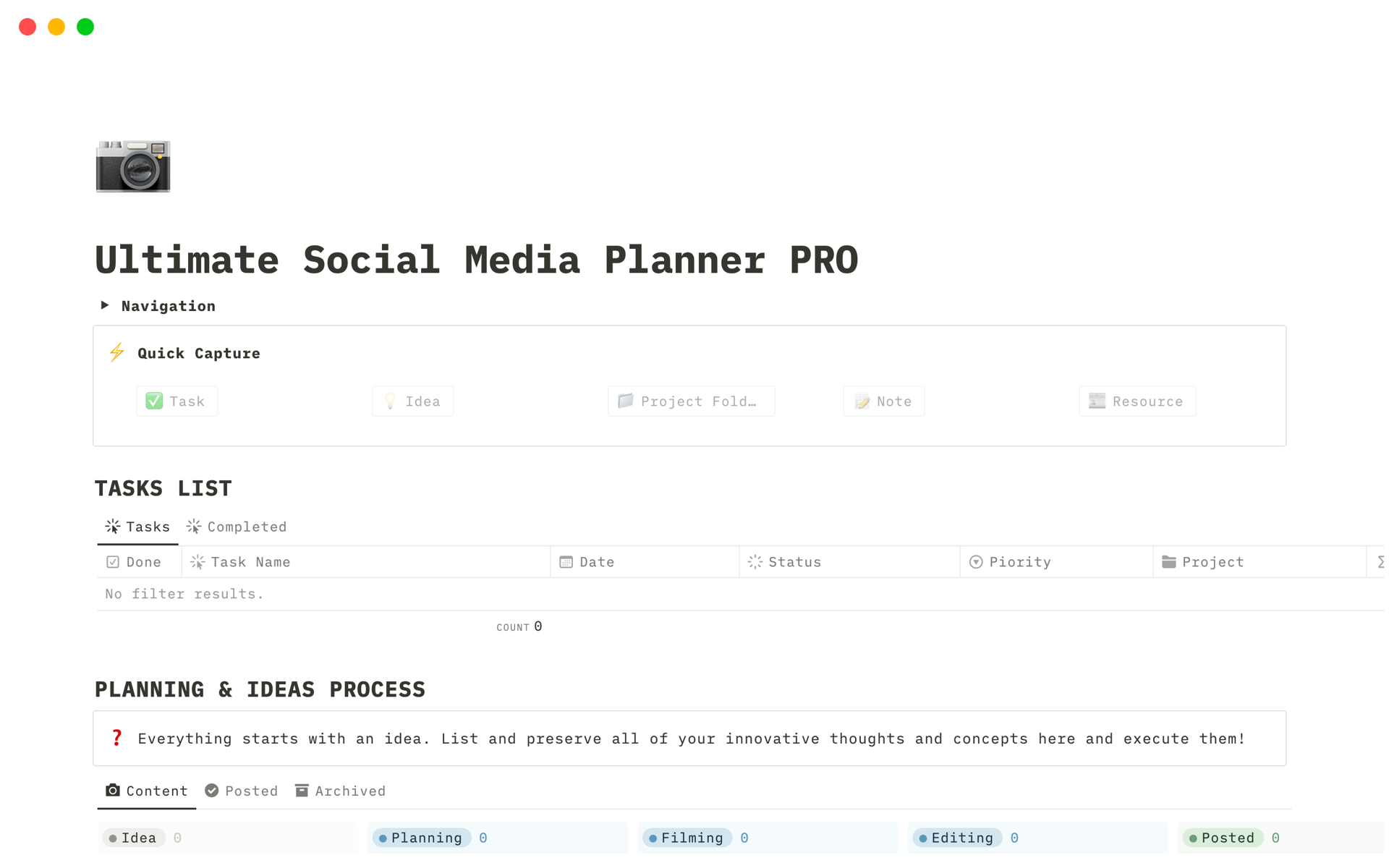 En forhåndsvisning av mal for Ultimate Social Media Planner PRO