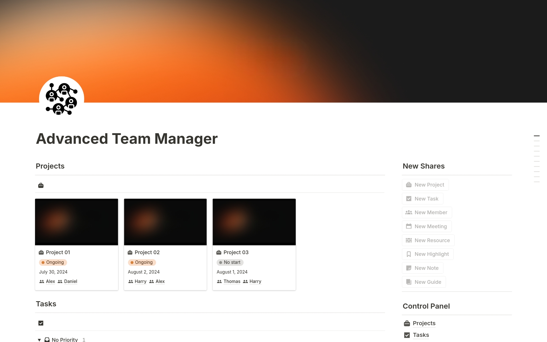 A template preview for Advanced Team Manager