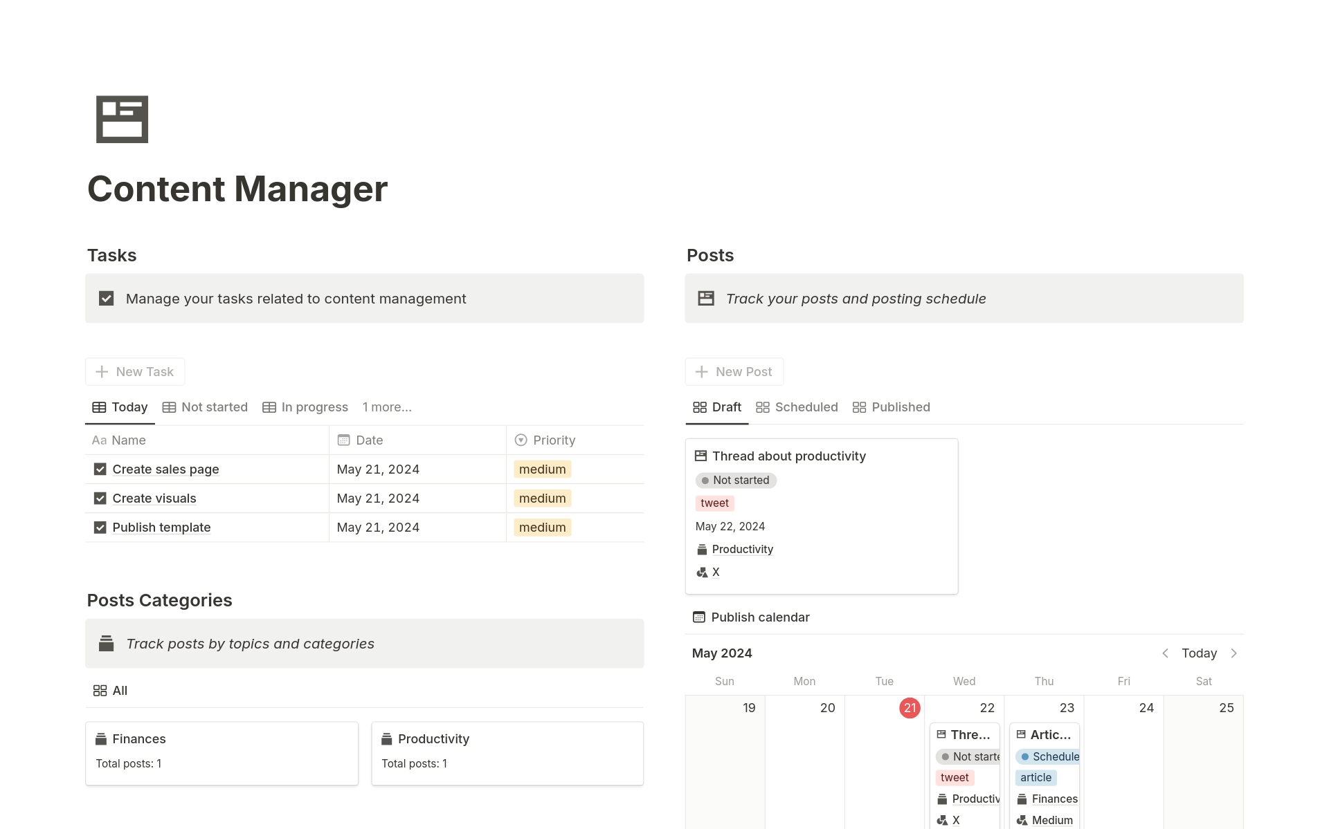 Notion Content Manager. A simple way to manage all your social media content from Notion