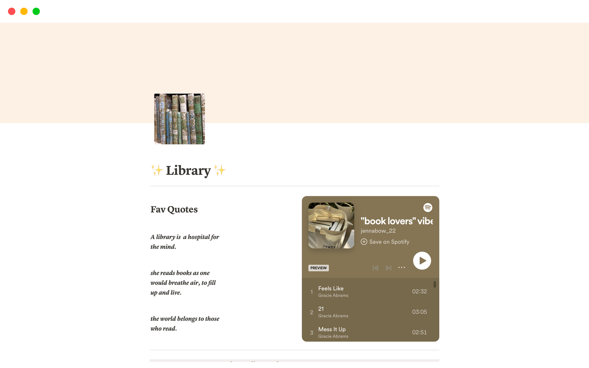 A template preview for Library